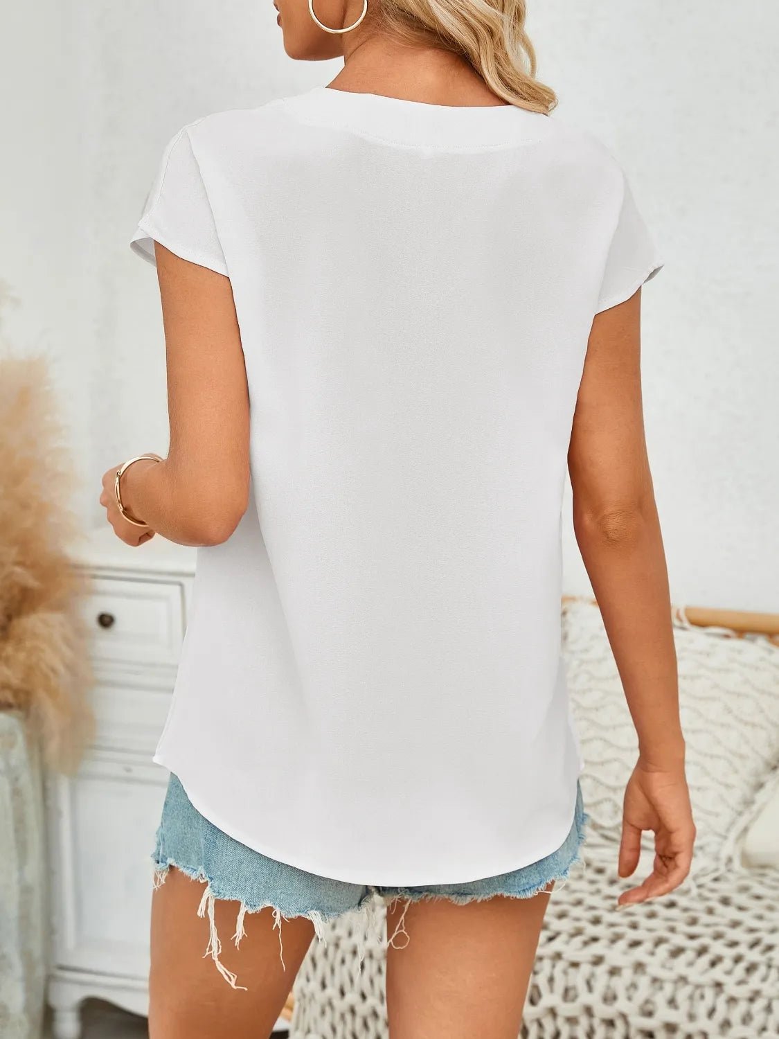 V-Neck Cap Sleeve Blouse - Lookzlike