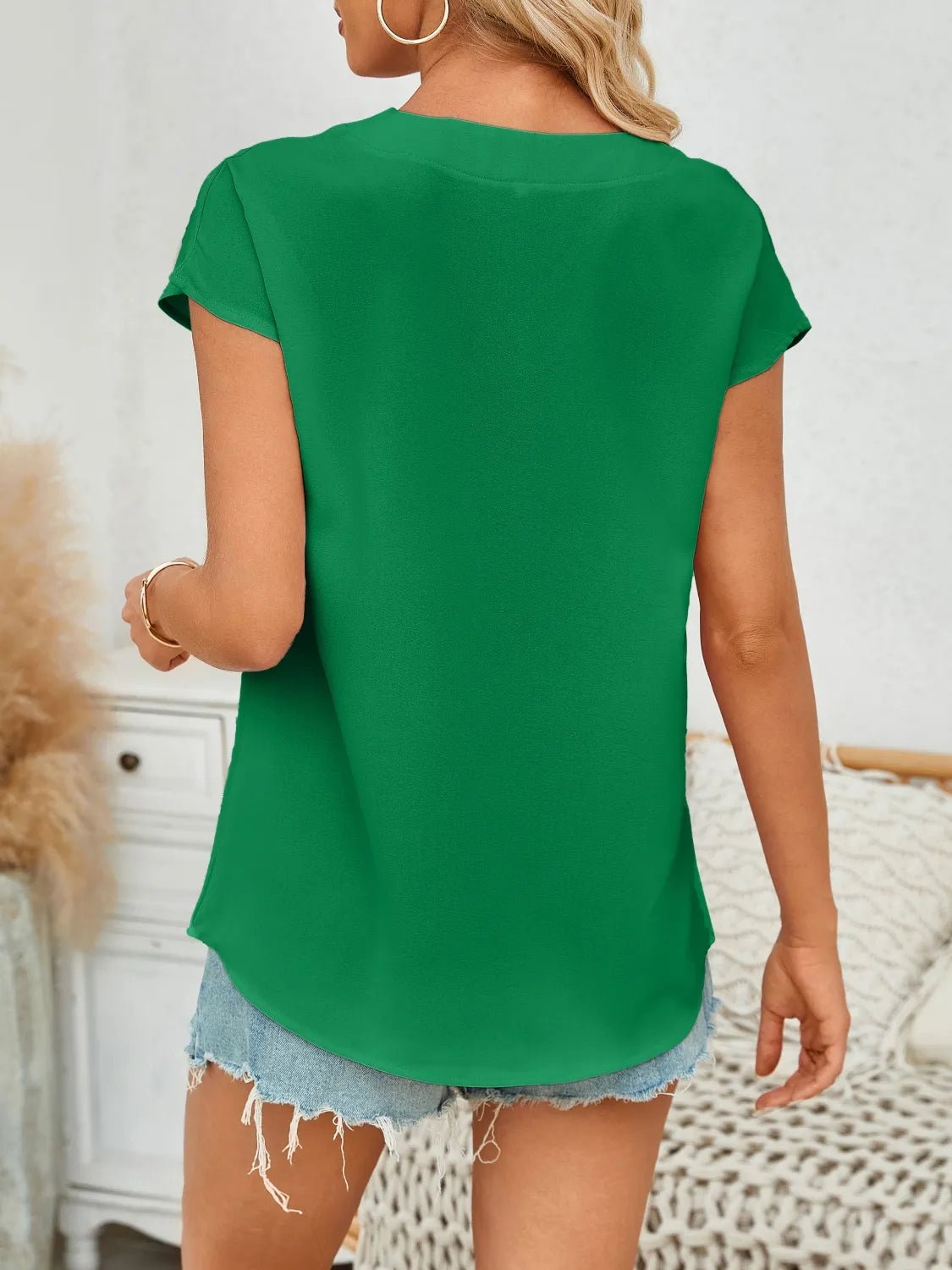 V-Neck Cap Sleeve Blouse - Lookzlike