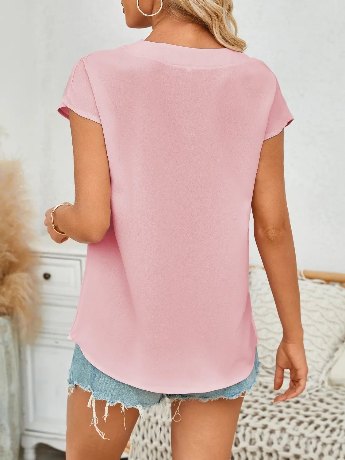 V-Neck Cap Sleeve Blouse - Lookzlike