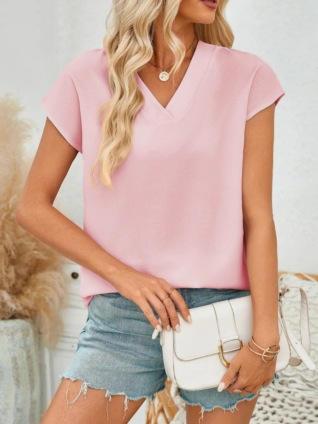 V-Neck Cap Sleeve Blouse - Lookzlike