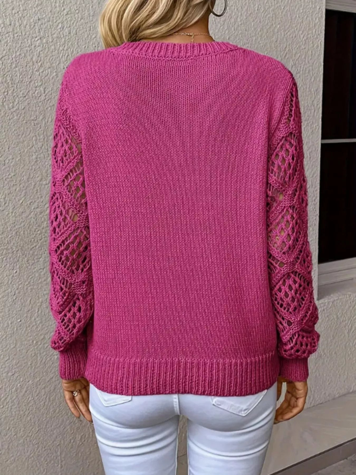 V - Neck Crochet Sleeve Sweater designed for comfort and style at Lookzlike