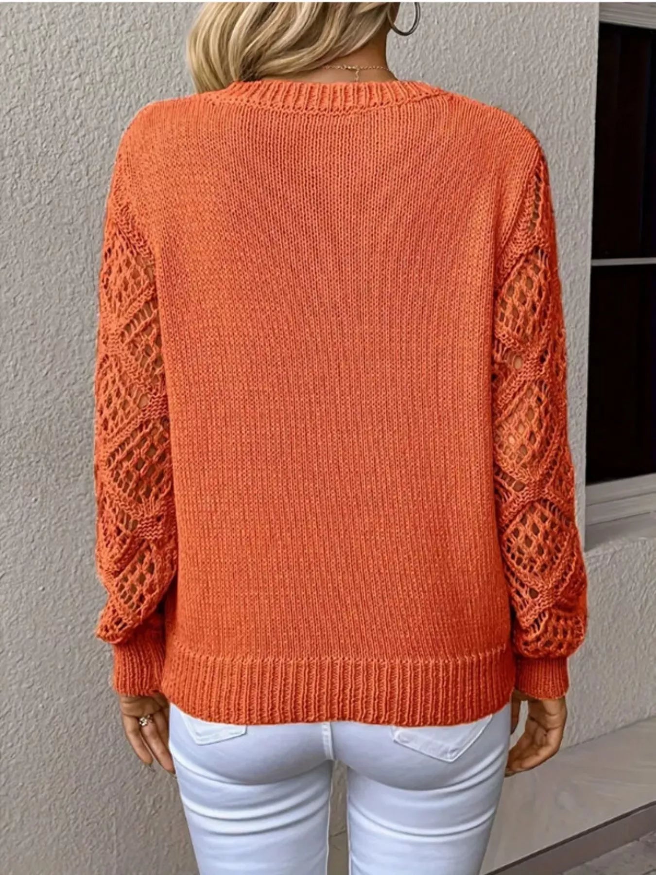 V - Neck Crochet Sleeve Sweater designed for comfort and style at Lookzlike