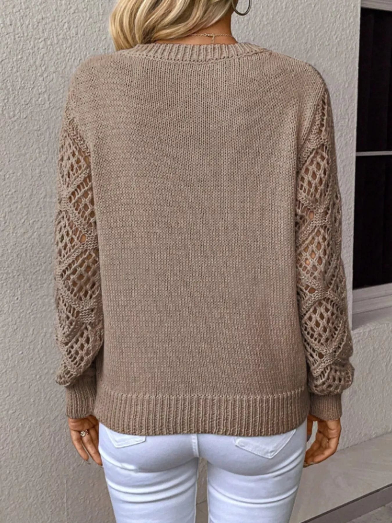 V - Neck Crochet Sleeve Sweater designed for comfort and style at Lookzlike
