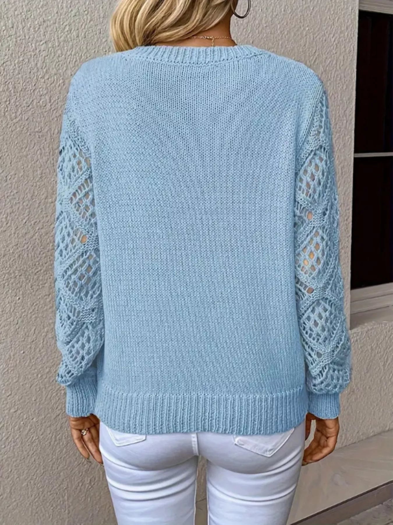 V - Neck Crochet Sleeve Sweater designed for comfort and style at Lookzlike