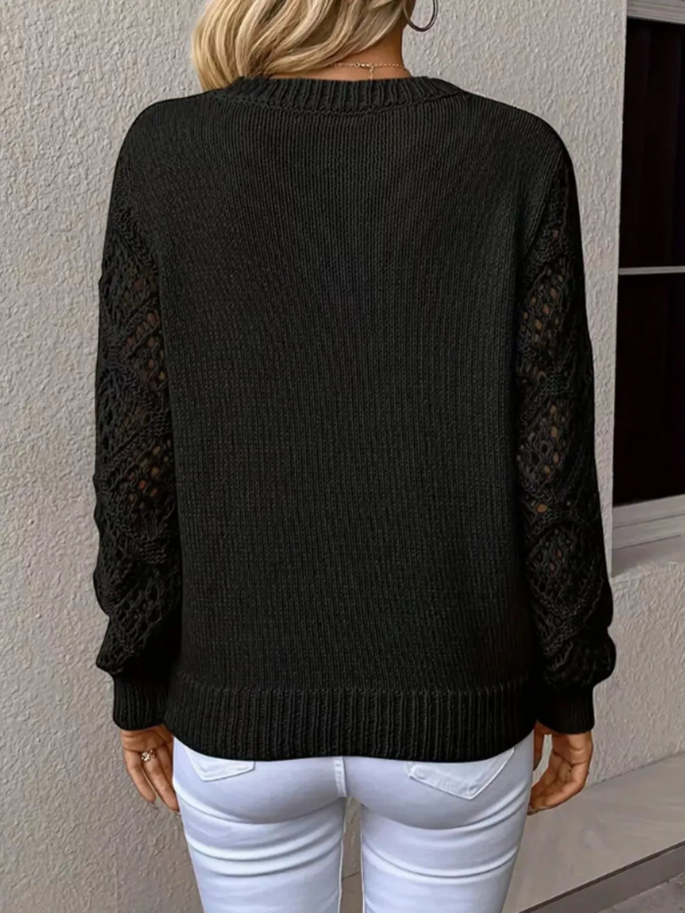 V - Neck Crochet Sleeve Sweater designed for comfort and style at Lookzlike