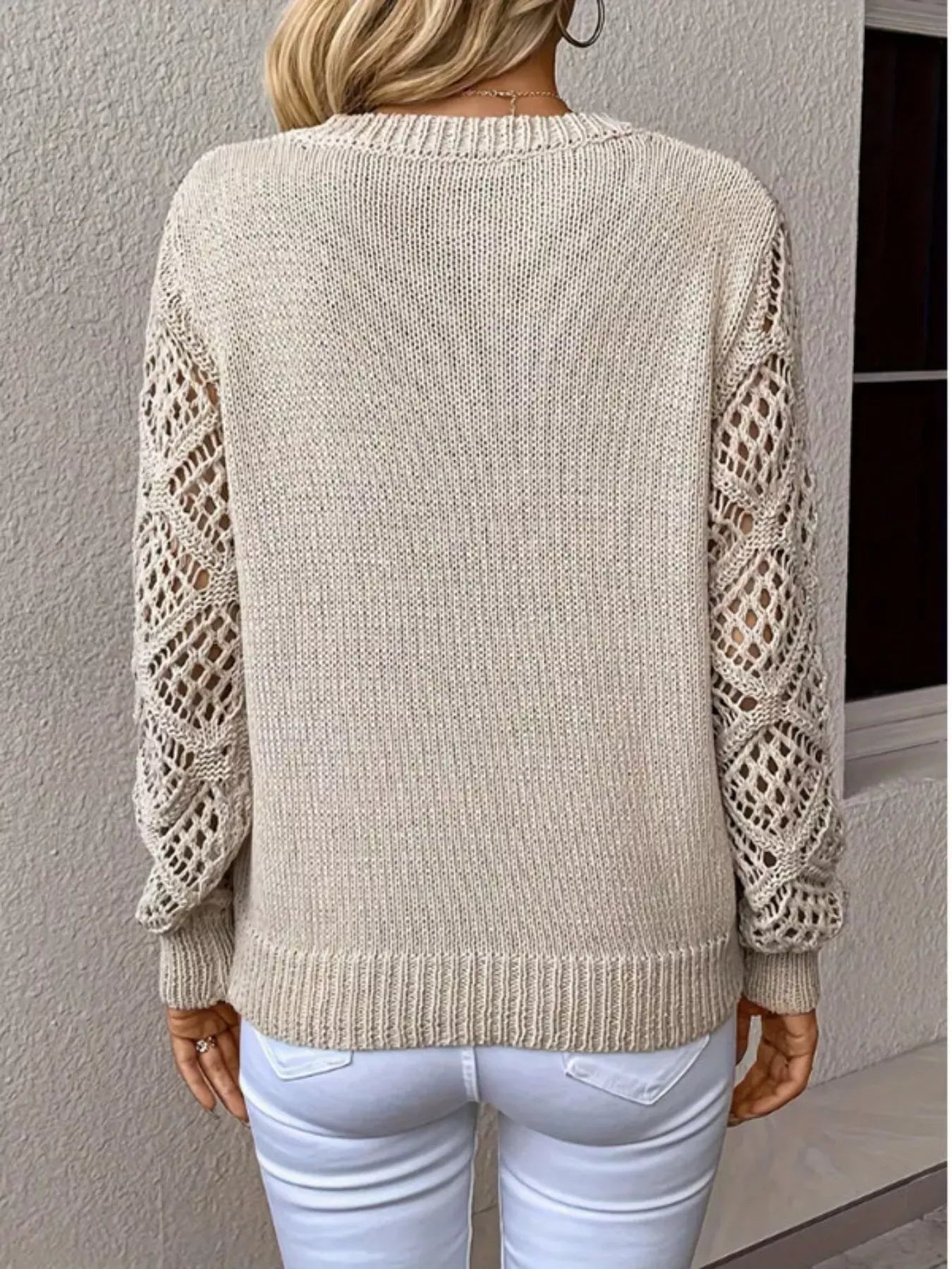 V - Neck Crochet Sleeve Sweater designed for comfort and style at Lookzlike