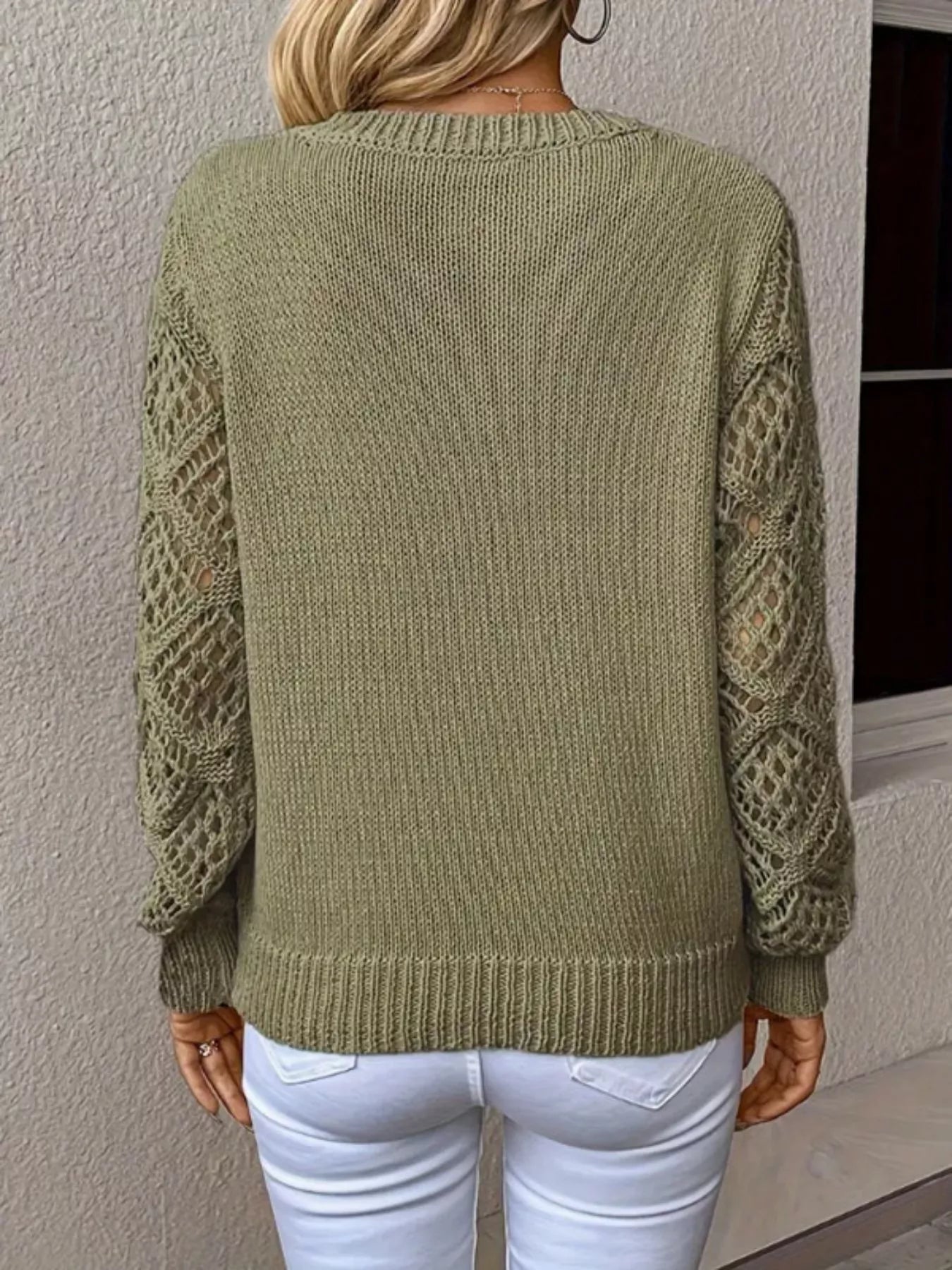 V - Neck Crochet Sleeve Sweater designed for comfort and style at Lookzlike