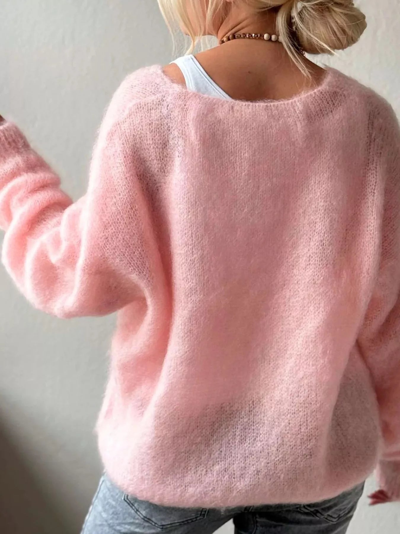 V - Neck Dropped Shoulder Sweater designed for comfort and style at Lookzlike