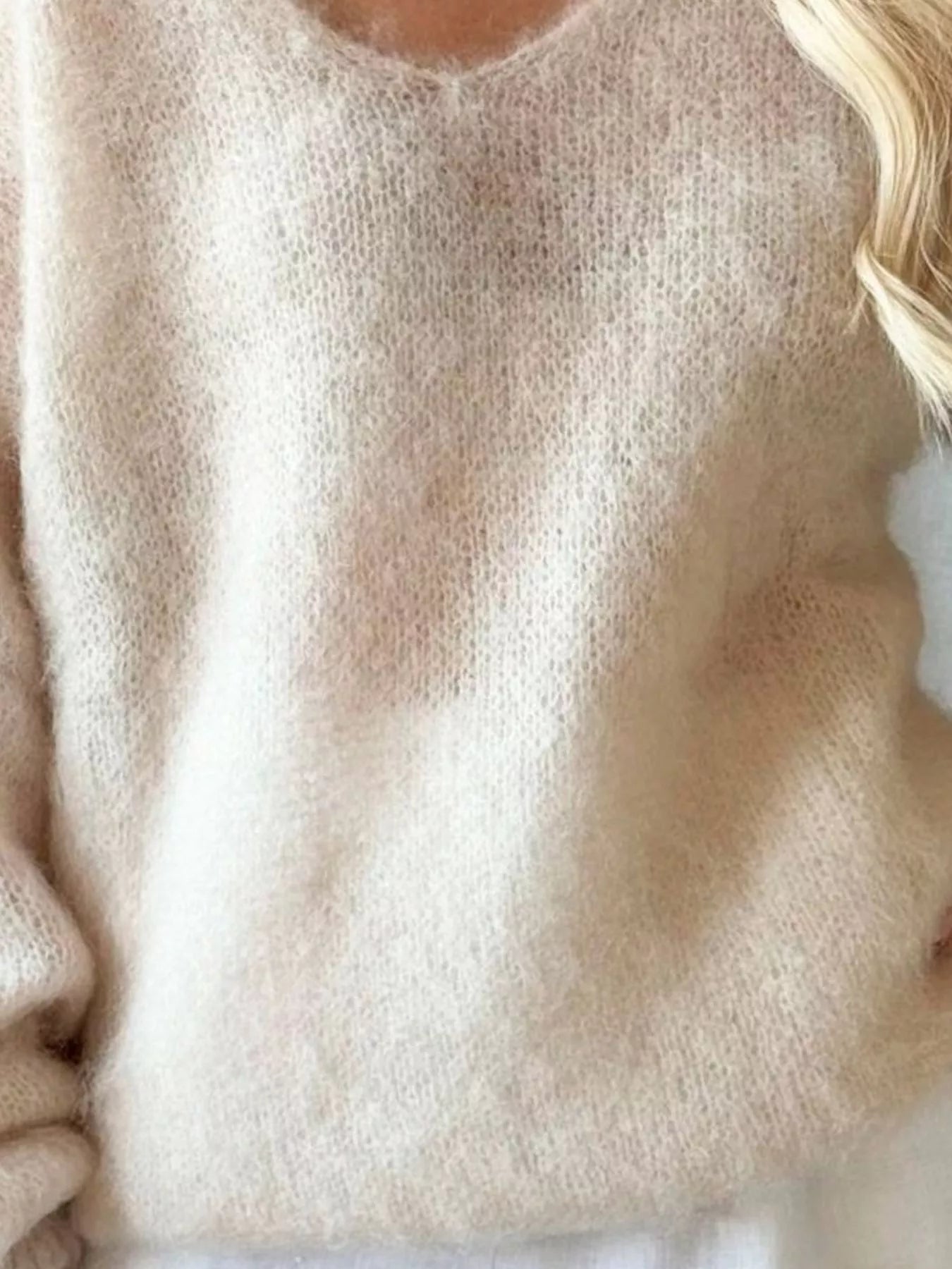 V - Neck Dropped Shoulder Sweater designed for comfort and style at Lookzlike