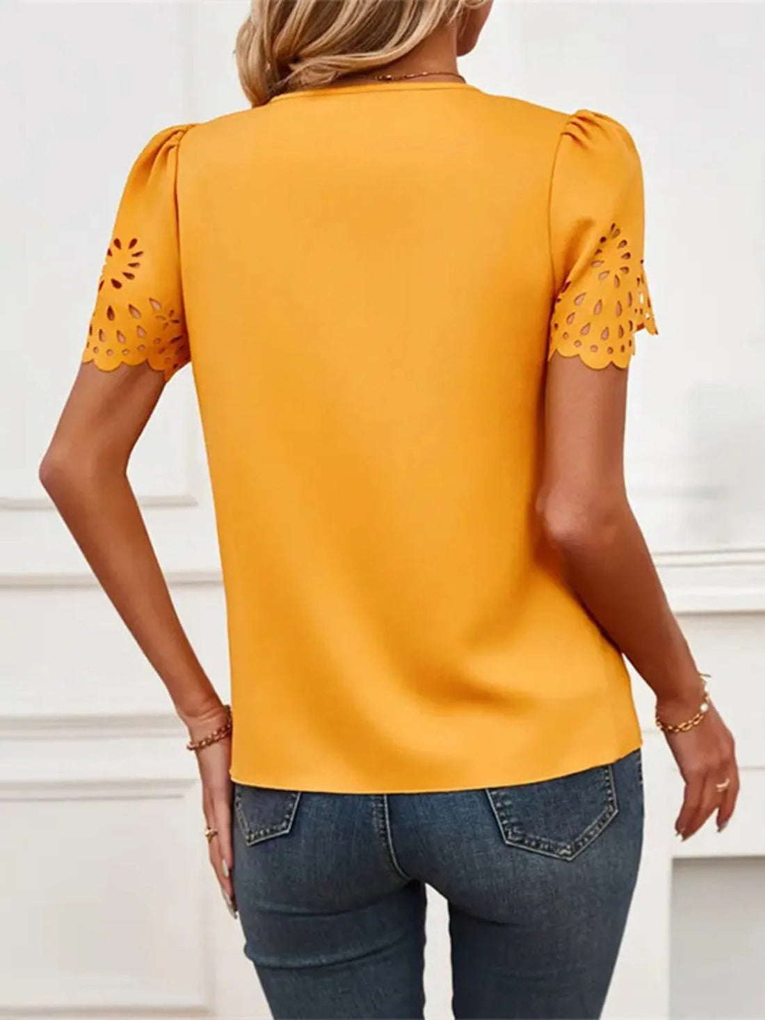 V-Neck Laser Cut Sleeve Blouse - Lookzlike