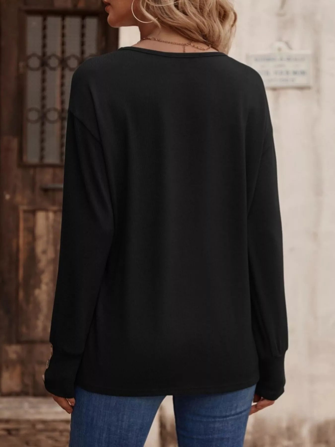 V - Neck Long Sleeve T-Shirt designed for comfort and style at Lookzlike