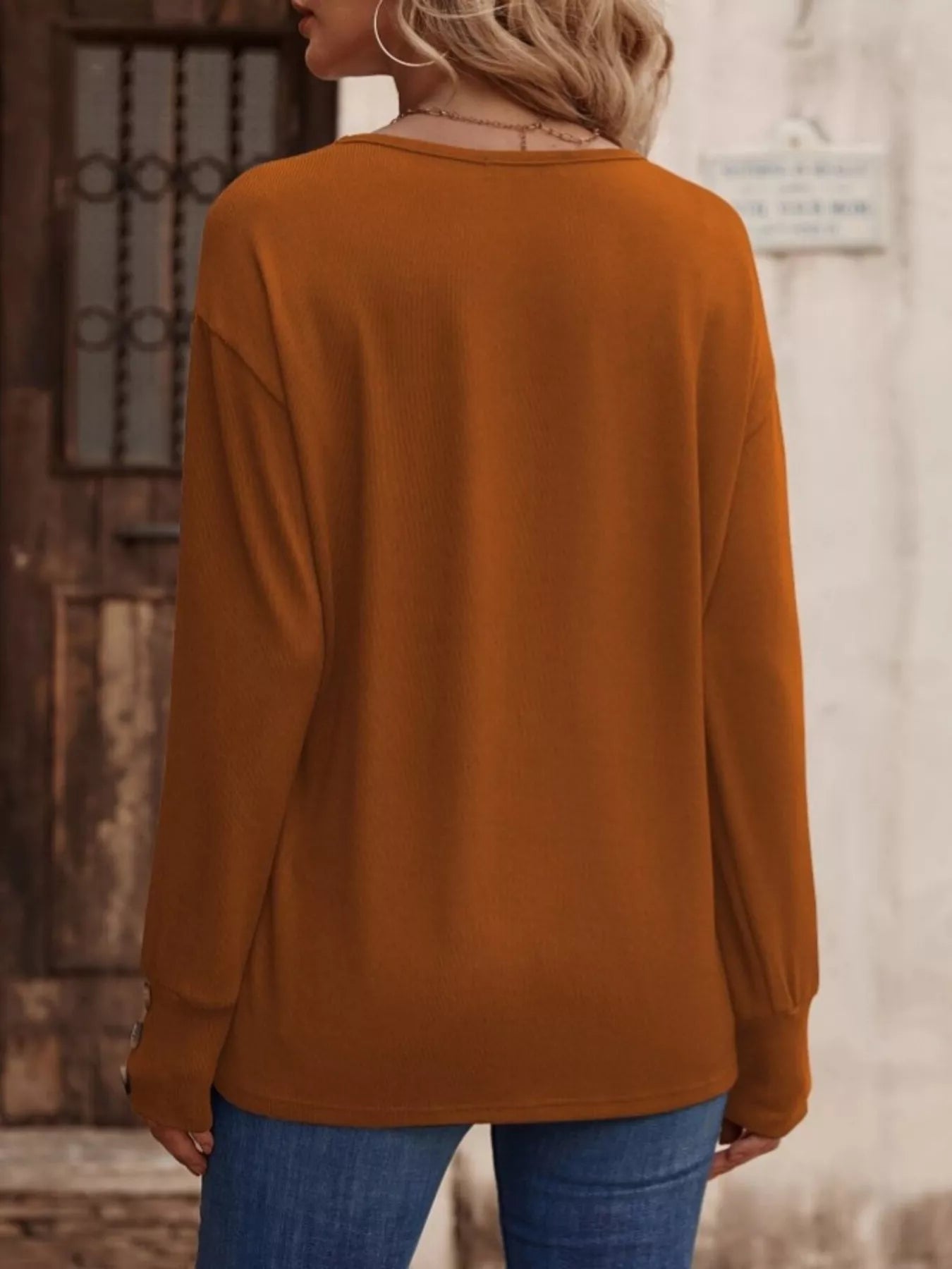 V - Neck Long Sleeve T-Shirt designed for comfort and style at Lookzlike