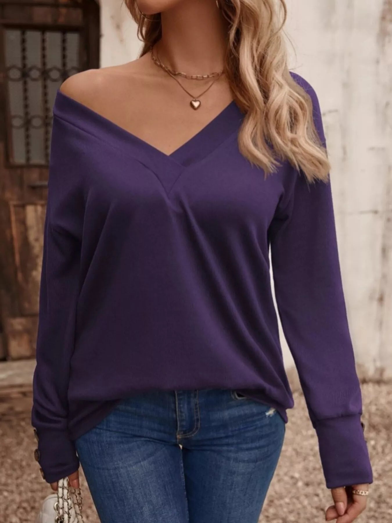 V - Neck Long Sleeve T-Shirt designed for comfort and style at Lookzlike
