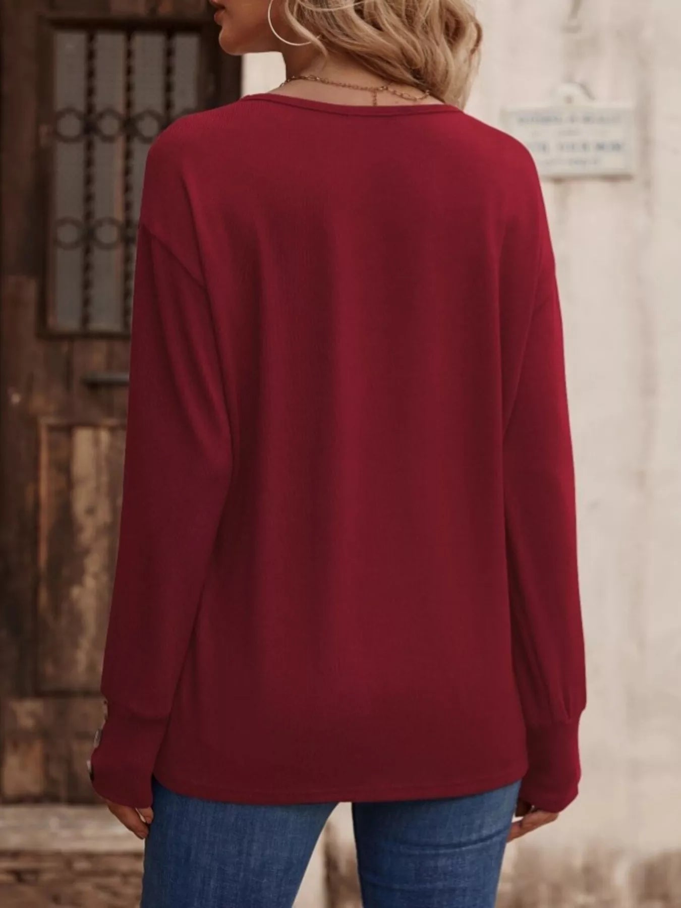 V - Neck Long Sleeve T-Shirt designed for comfort and style at Lookzlike