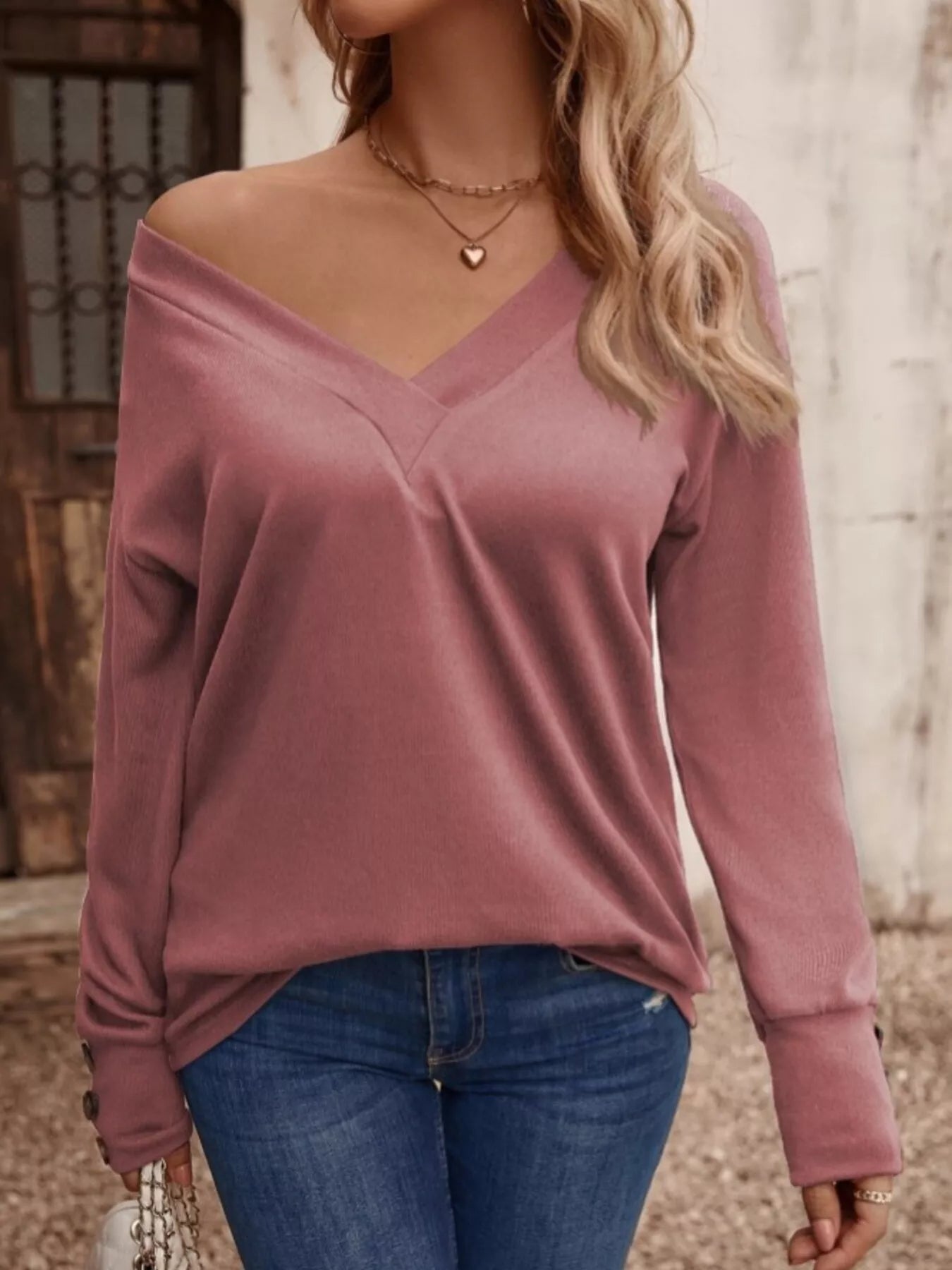 V - Neck Long Sleeve T-Shirt designed for comfort and style at Lookzlike