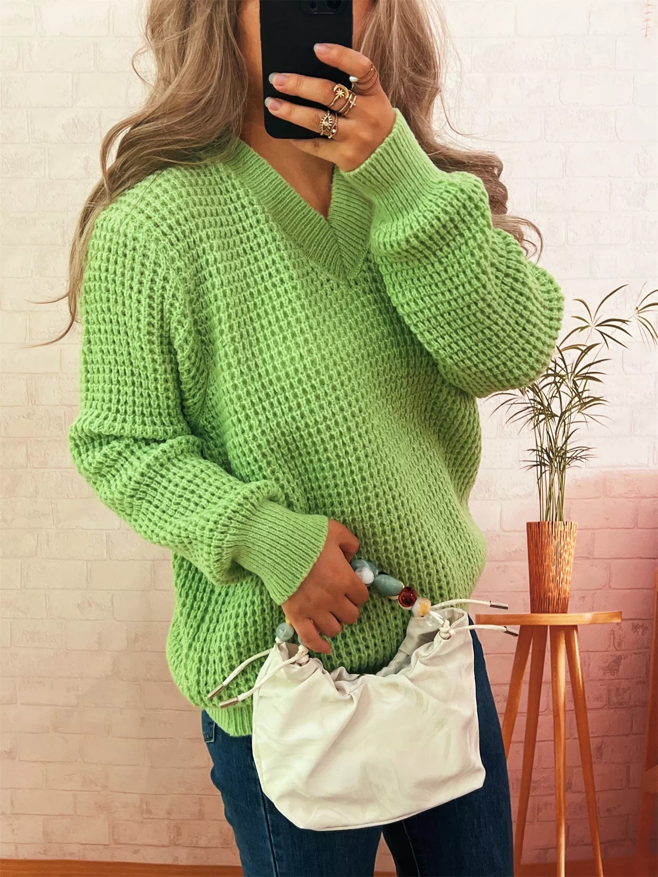 V - Neck Textured Knit Sweater designed for comfort and style at Lookzlike