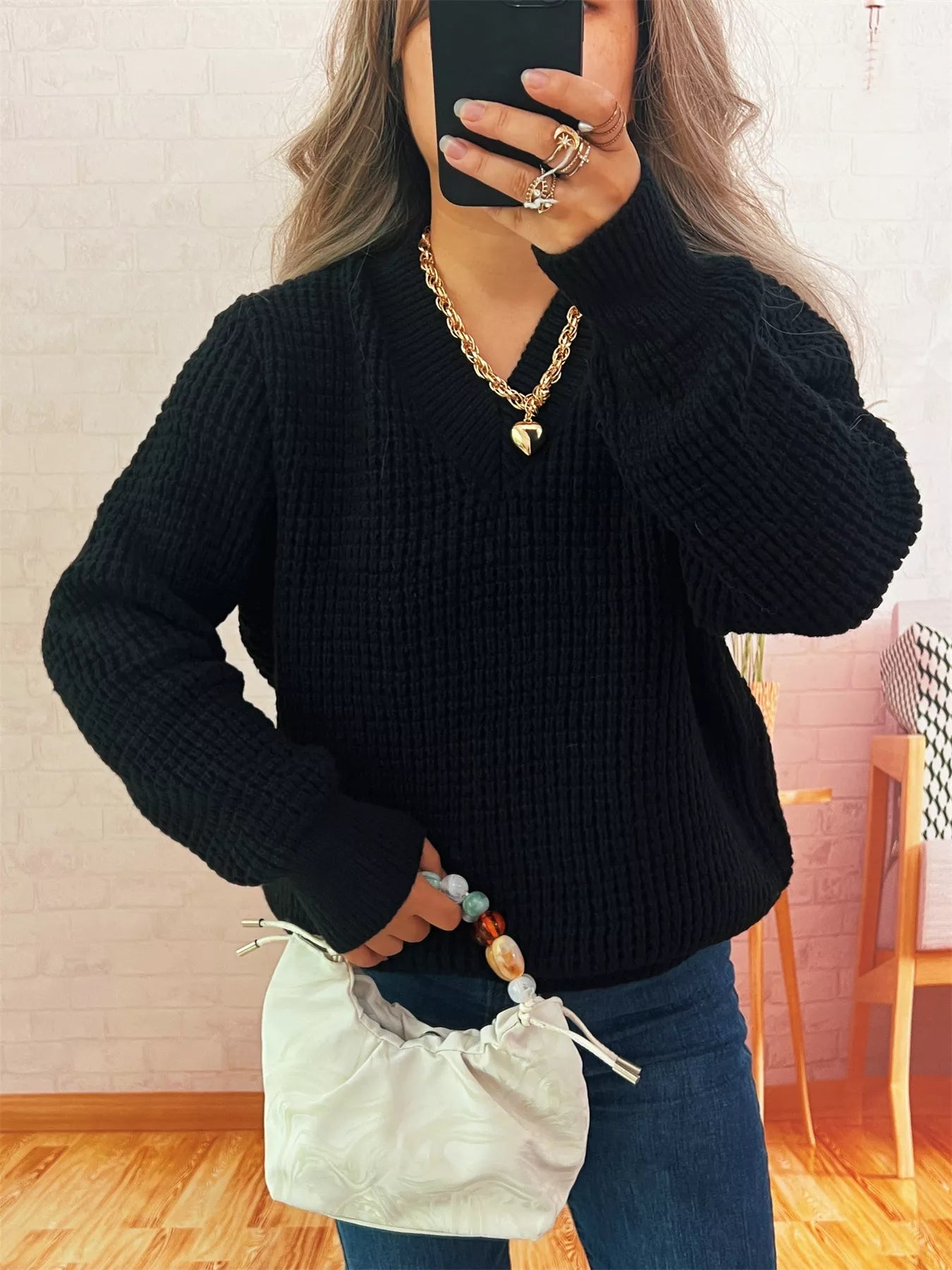 V - Neck Textured Knit Sweater designed for comfort and style at Lookzlike