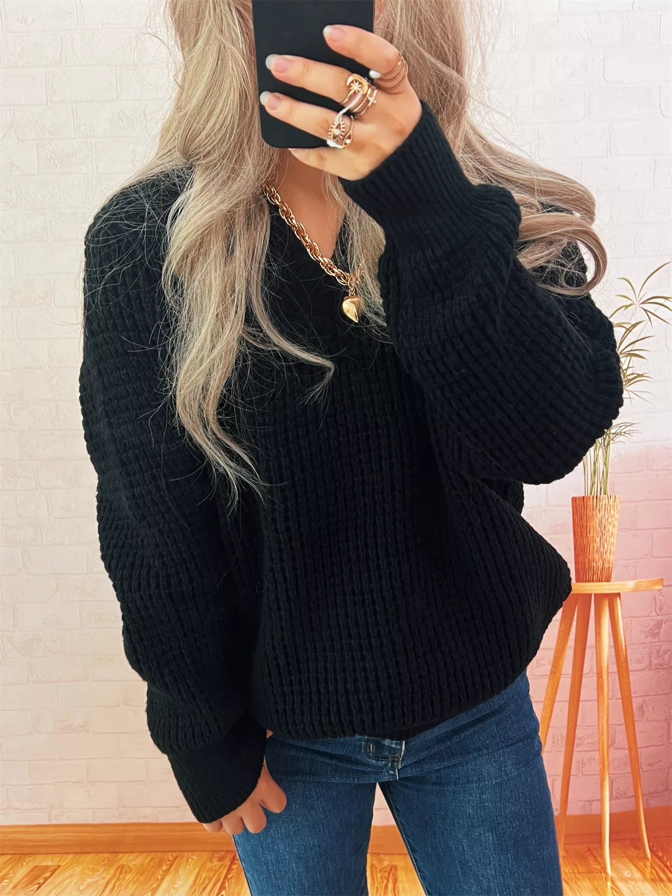 V - Neck Textured Knit Sweater designed for comfort and style at Lookzlike