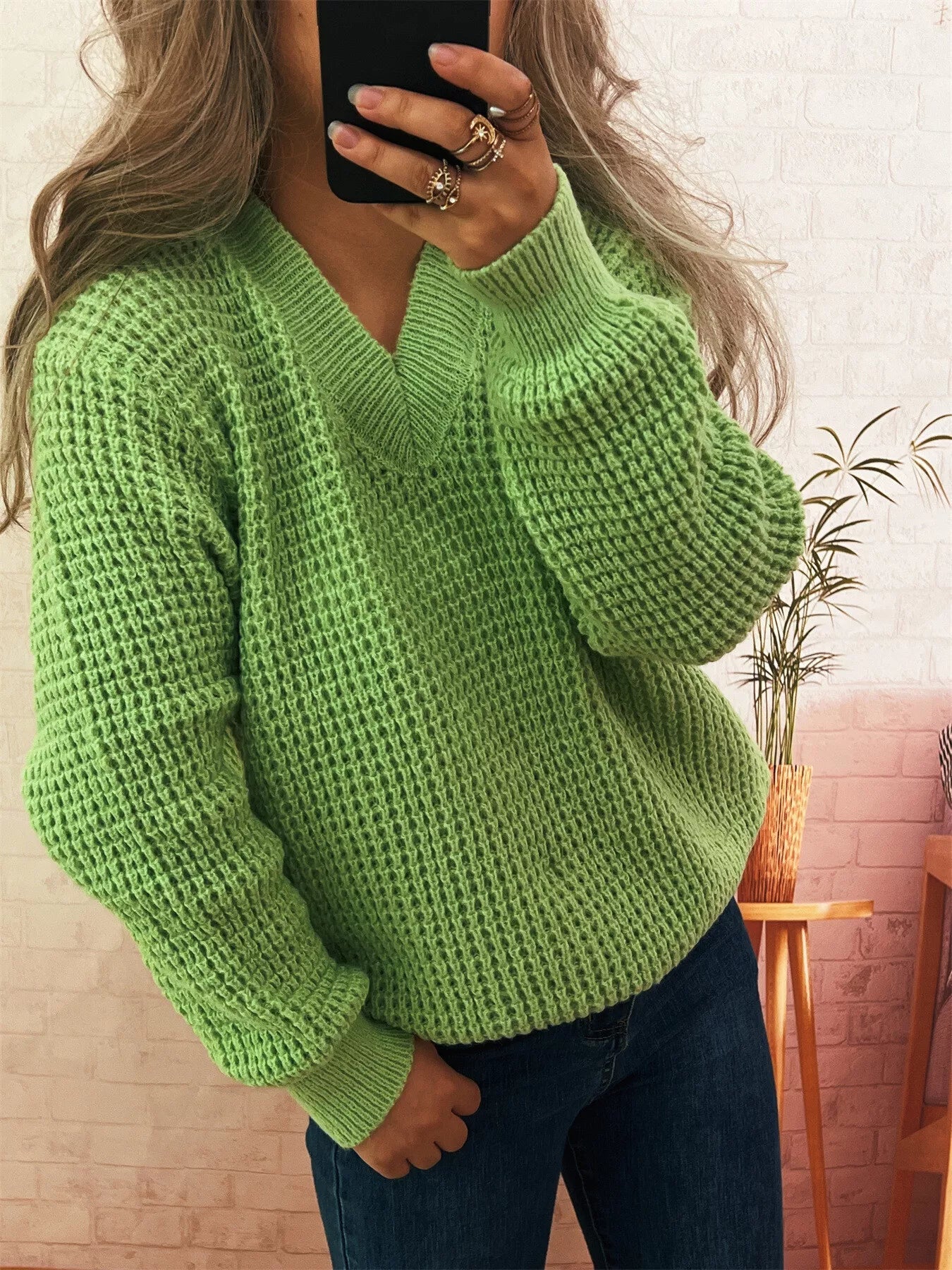 V - Neck Textured Knit Sweater designed for comfort and style at Lookzlike