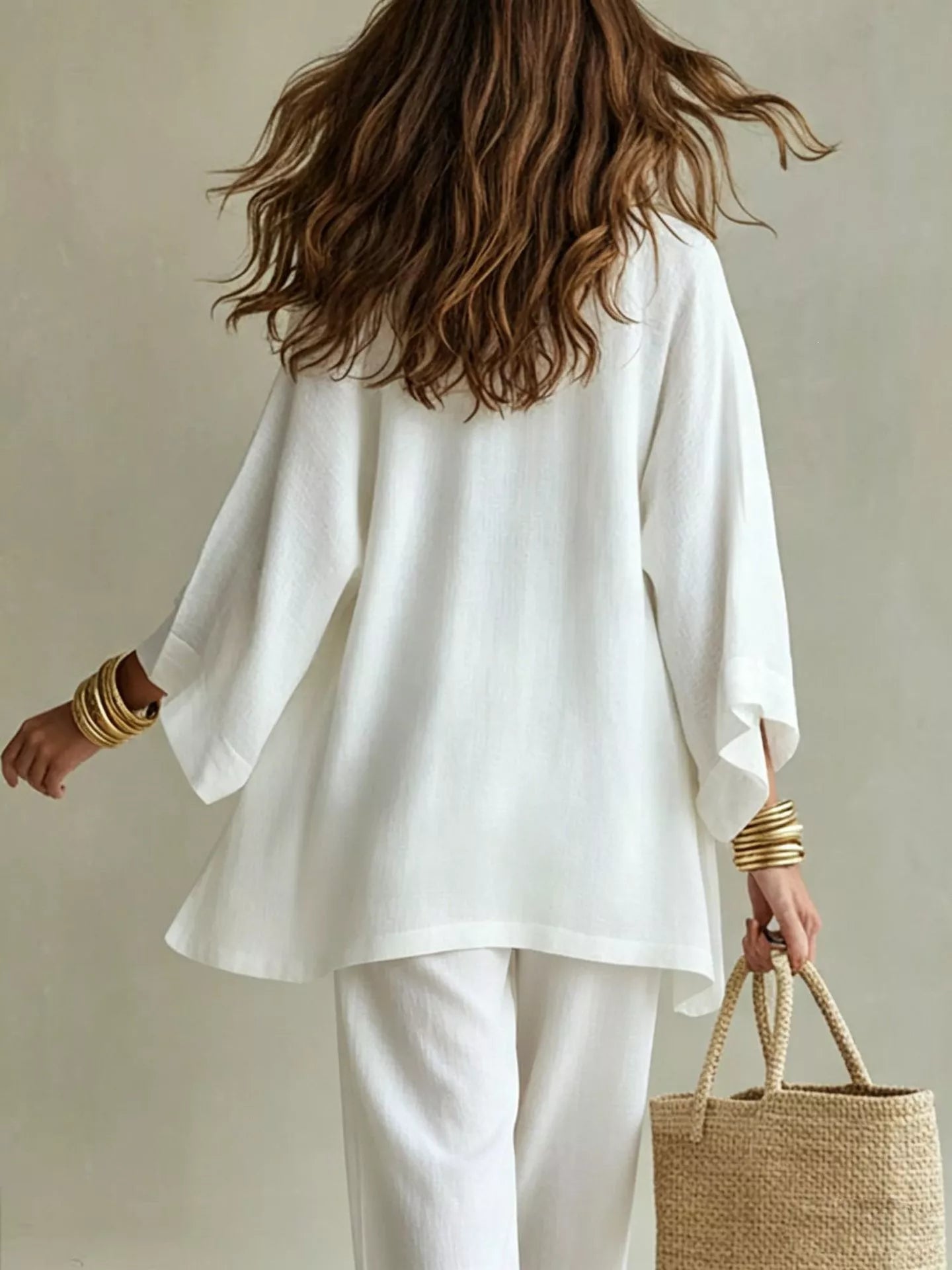V-Neck Top & Cardigan & Pants Three-Piece Set designed for comfort and style at Lookzlike
