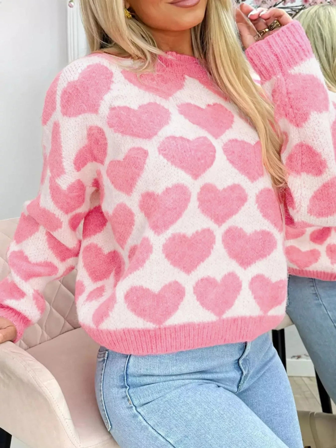 Valentine Heart Round Neck Sweater designed for comfort and style at Lookzlike