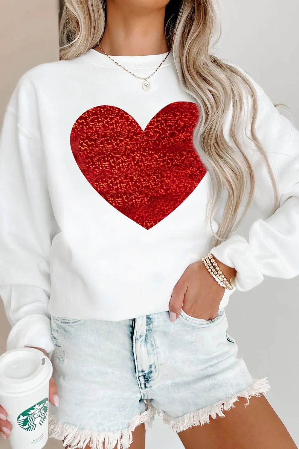 Valentine’s Day Heart Round Neck Long Sleeve Sweatshirt designed for comfort and style at Lookzlike