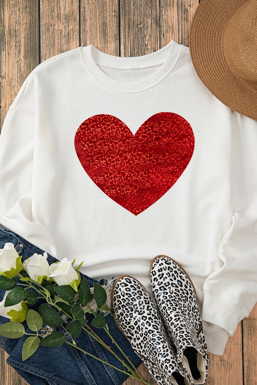 Valentine’s Day Heart Round Neck Long Sleeve Sweatshirt designed for comfort and style at Lookzlike