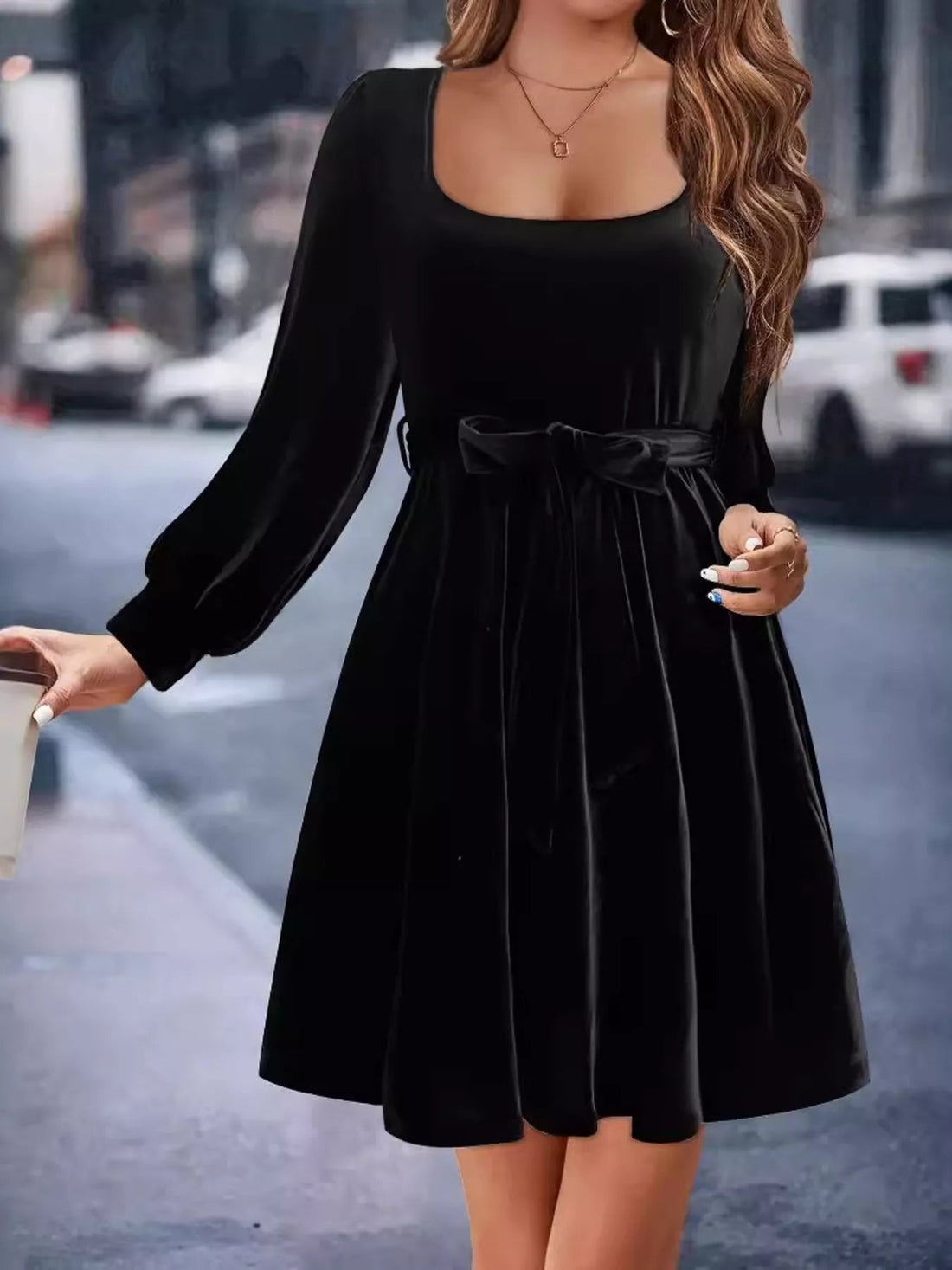 Velvet Long Sleeve A - Line Dress designed for comfort and style at Lookzlike
