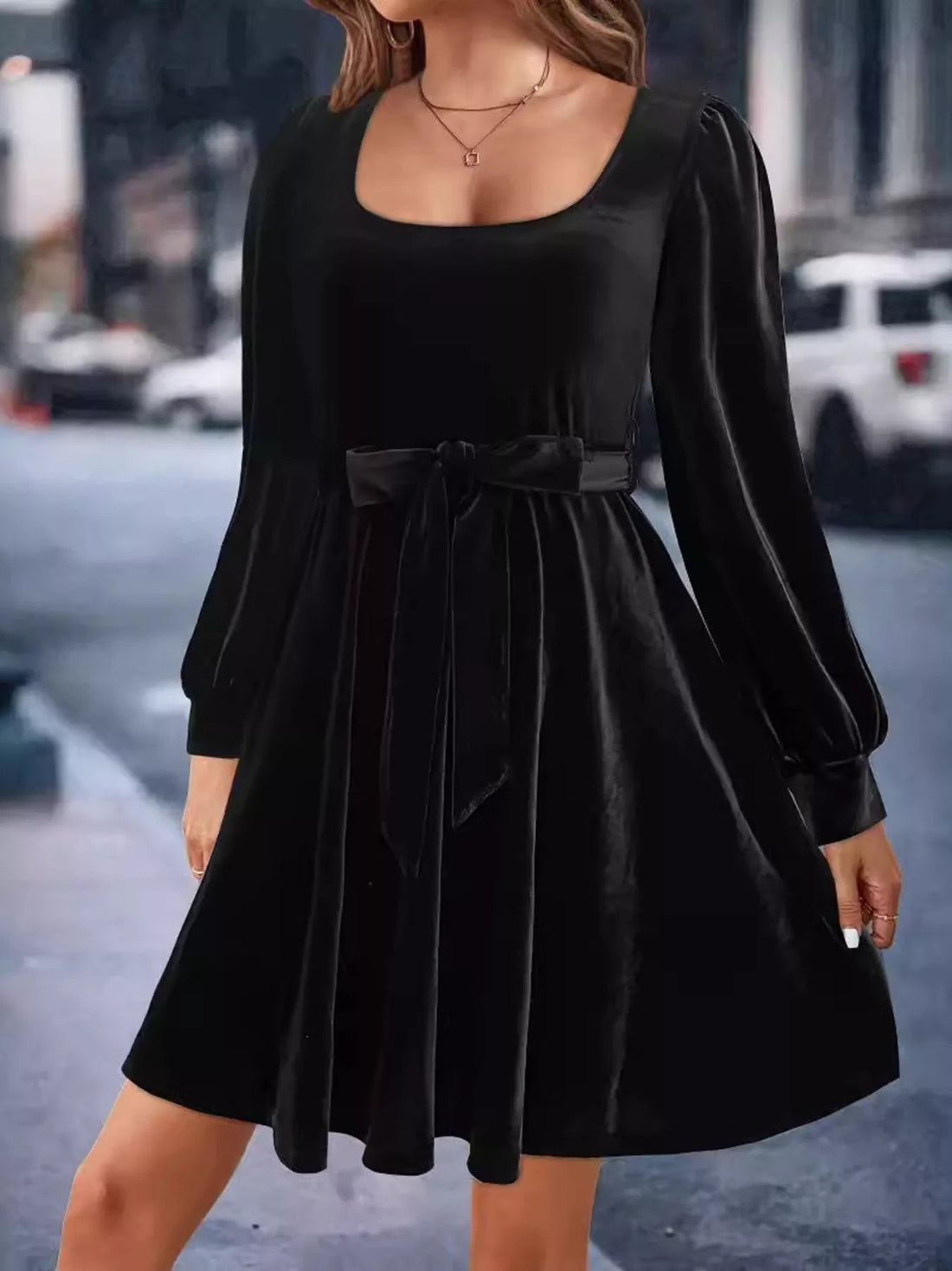 Velvet Long Sleeve A - Line Dress designed for comfort and style at Lookzlike