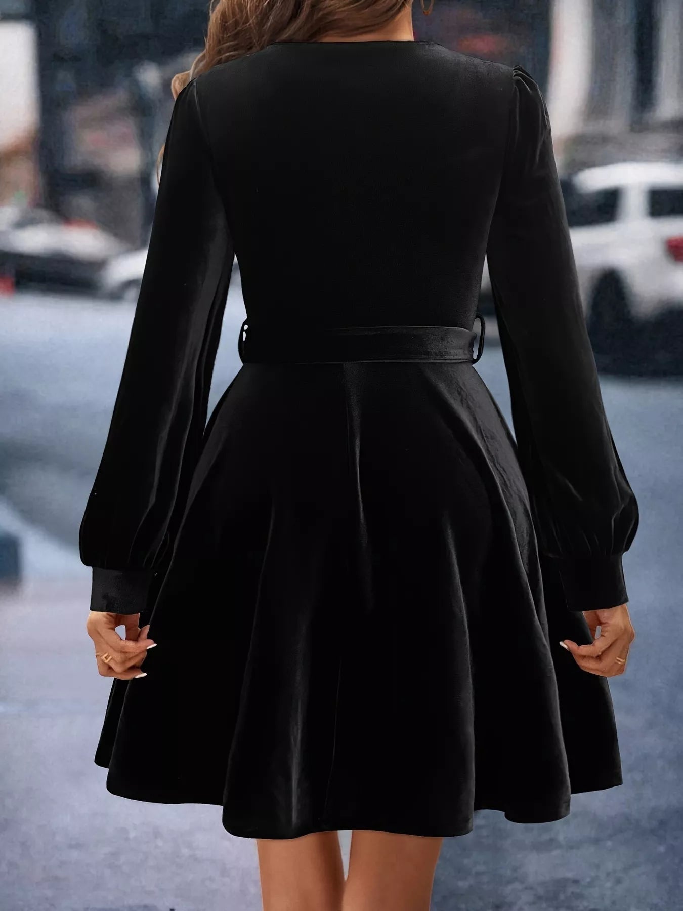 Velvet Long Sleeve A - Line Dress designed for comfort and style at Lookzlike