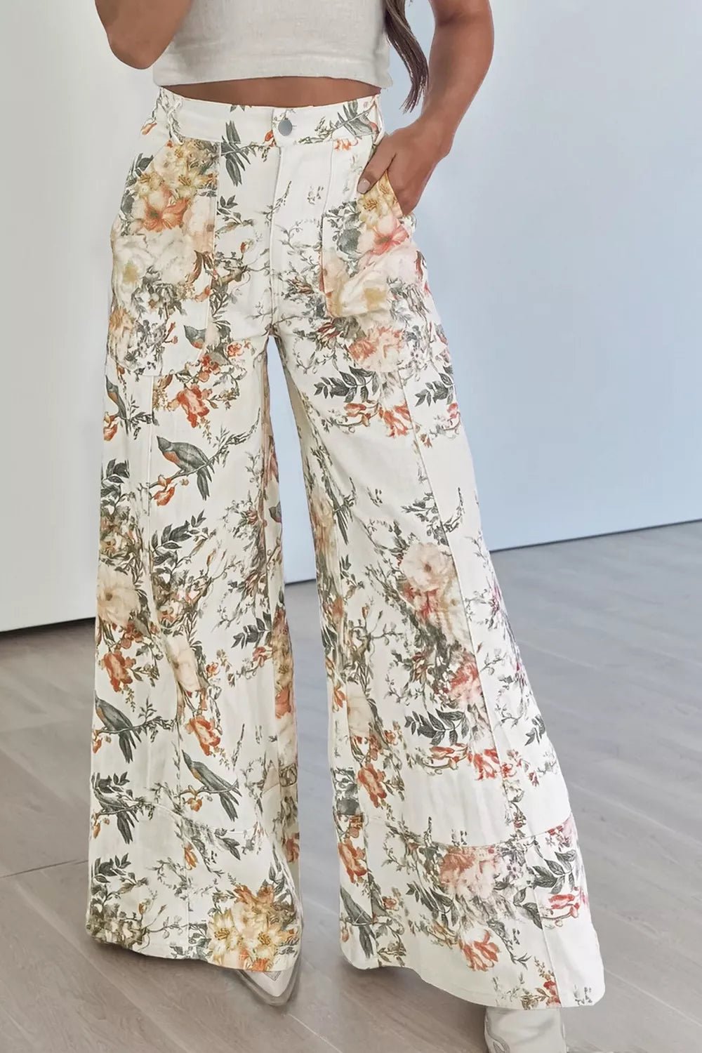 Vintage Style Floral Print High Waist Wide Leg Jeans designed for comfort and style at Lookzlike