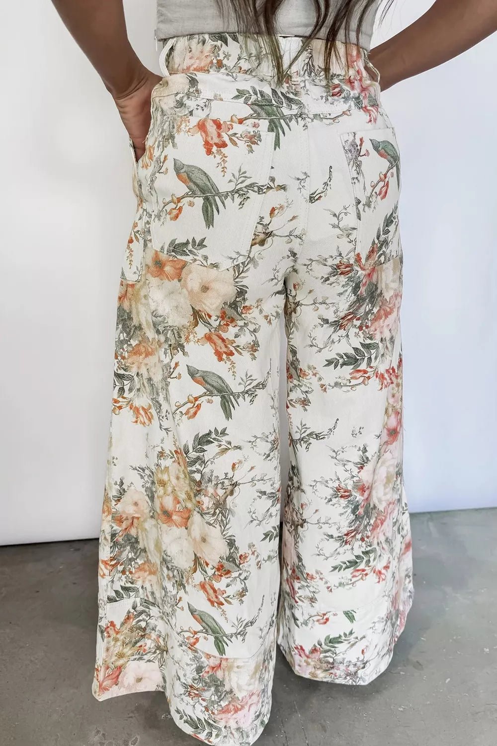 Vintage Style Floral Print High Waist Wide Leg Jeans designed for comfort and style at Lookzlike