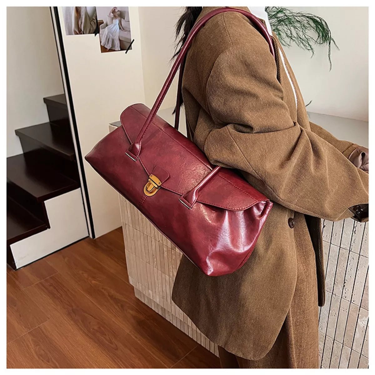 Vintage Style Leather Shoulder Bag designed for comfort and style at Lookzlike