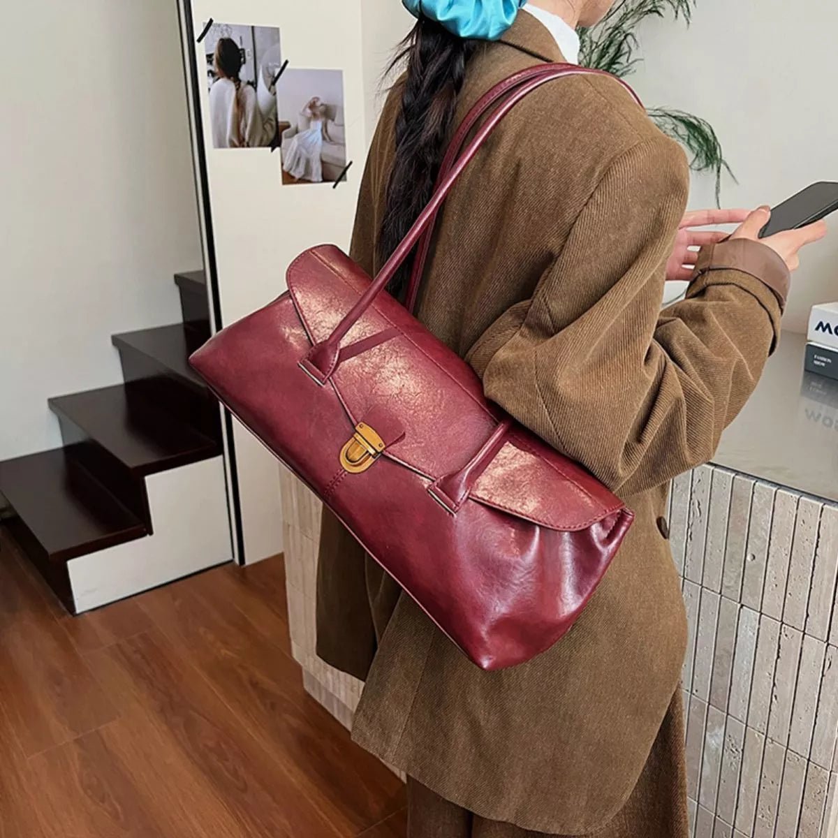 Vintage Style Leather Shoulder Bag designed for comfort and style at Lookzlike