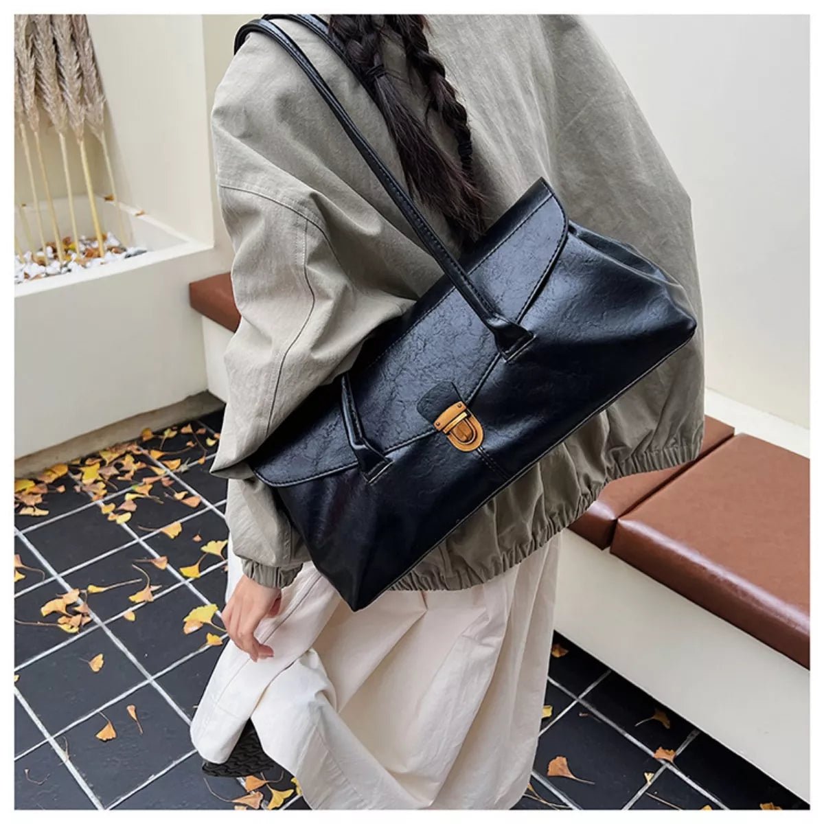 Vintage Style Leather Shoulder Bag designed for comfort and style at Lookzlike