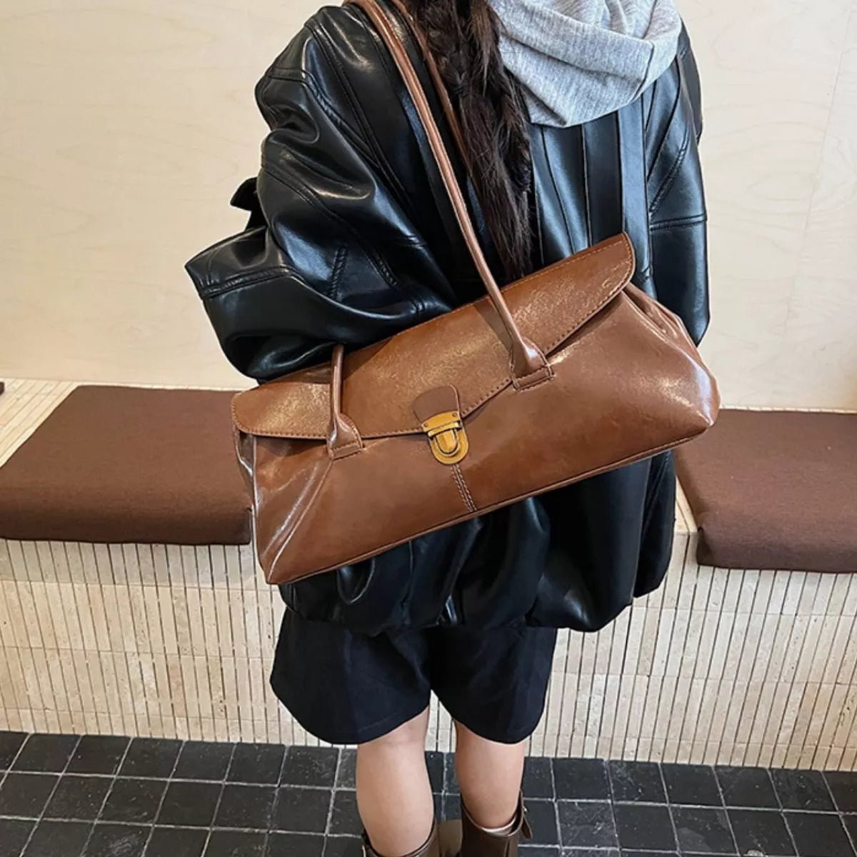 Vintage Style Leather Shoulder Bag designed for comfort and style at Lookzlike