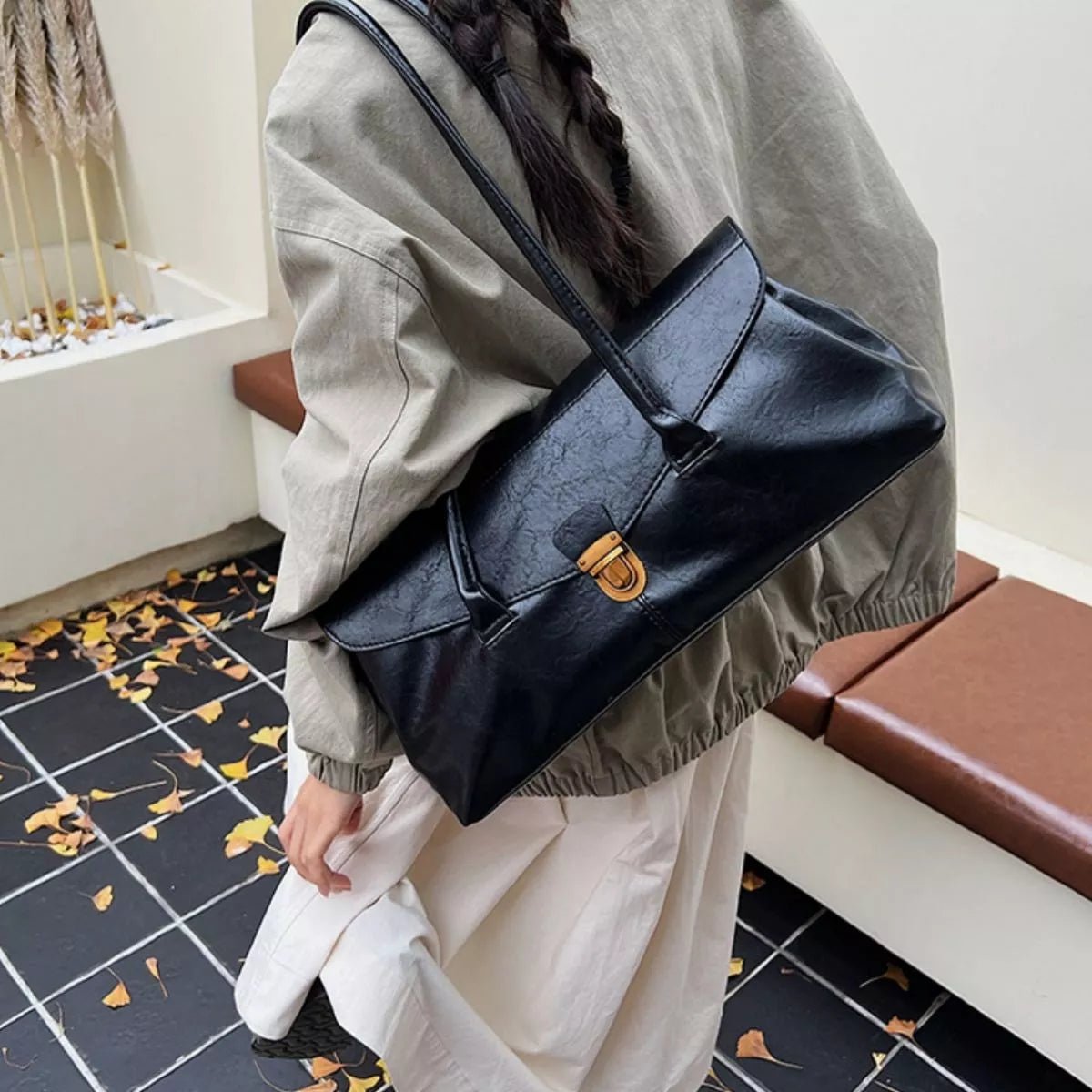 Vintage Style Leather Shoulder Bag designed for comfort and style at Lookzlike