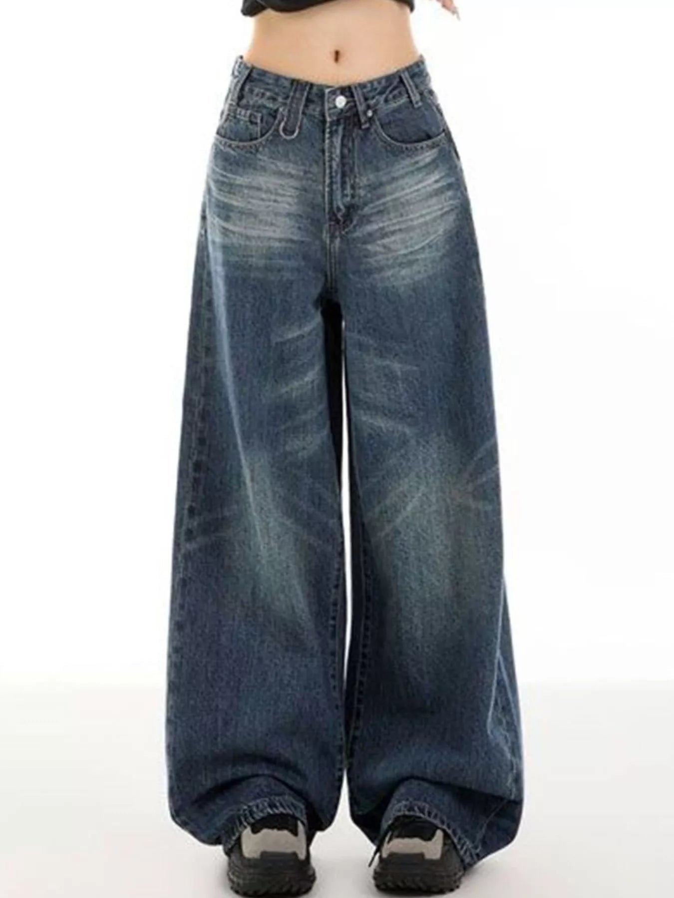Vintage Wash Wide Leg Jeans designed for comfort and style at Lookzlike
