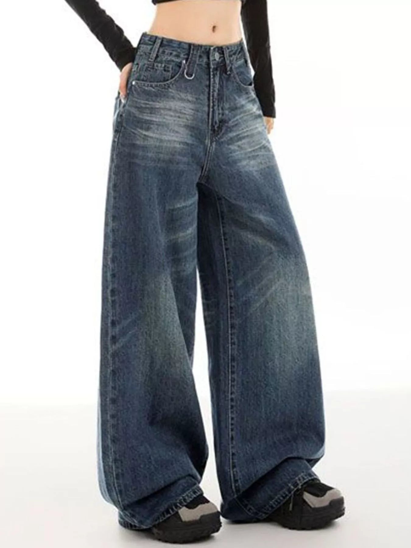 Vintage Wash Wide Leg Jeans designed for comfort and style at Lookzlike
