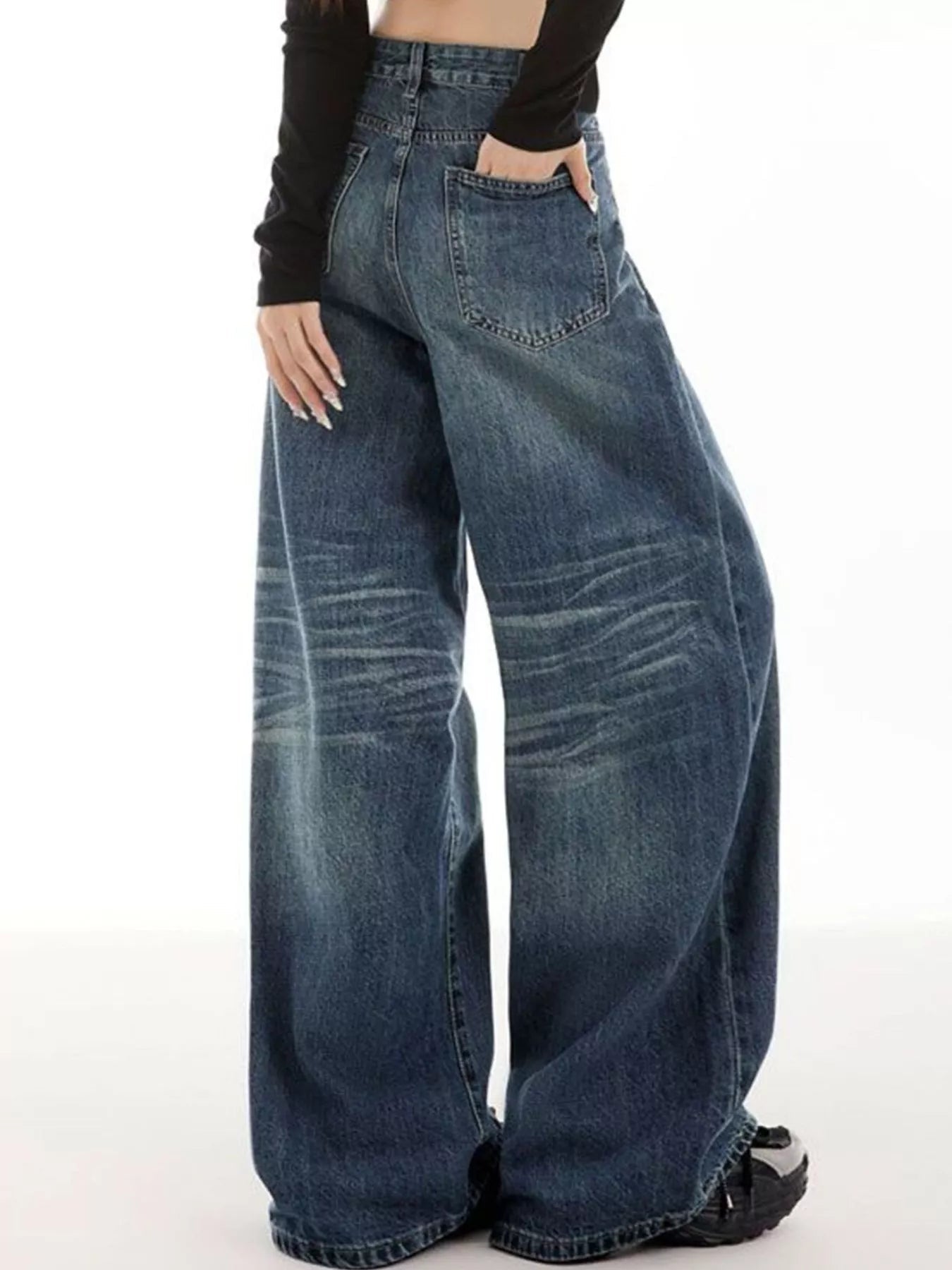 Vintage Wash Wide Leg Jeans designed for comfort and style at Lookzlike