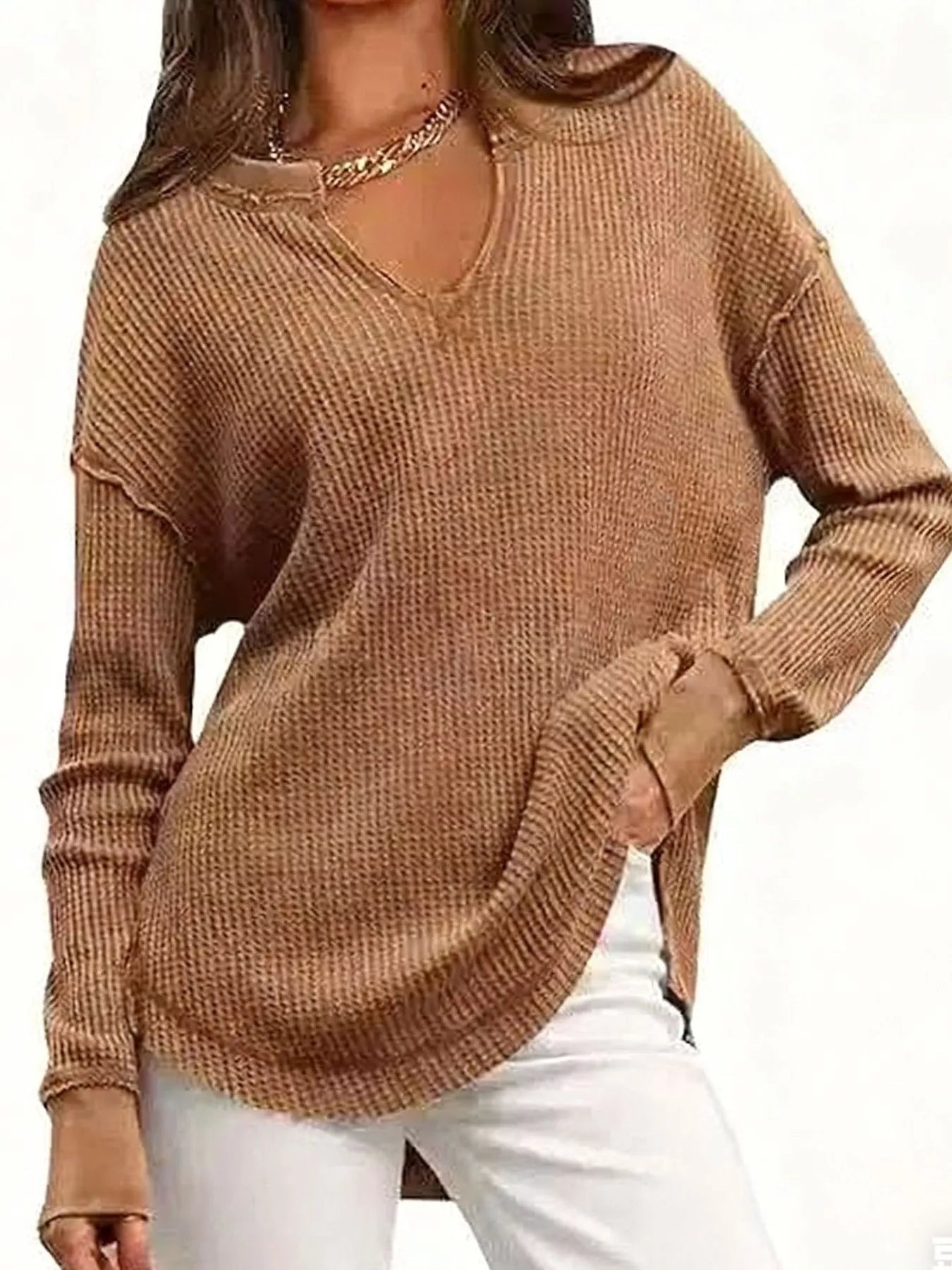 Waffle Knit Long Sleeve Sweatshirt designed for comfort and style at Lookzlike