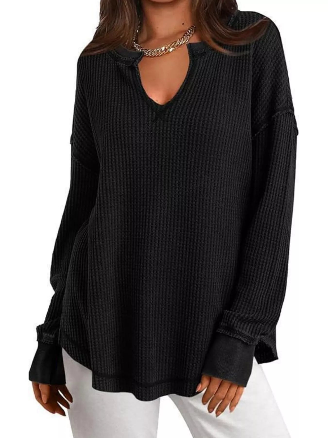 Waffle Knit Long Sleeve Sweatshirt designed for comfort and style at Lookzlike
