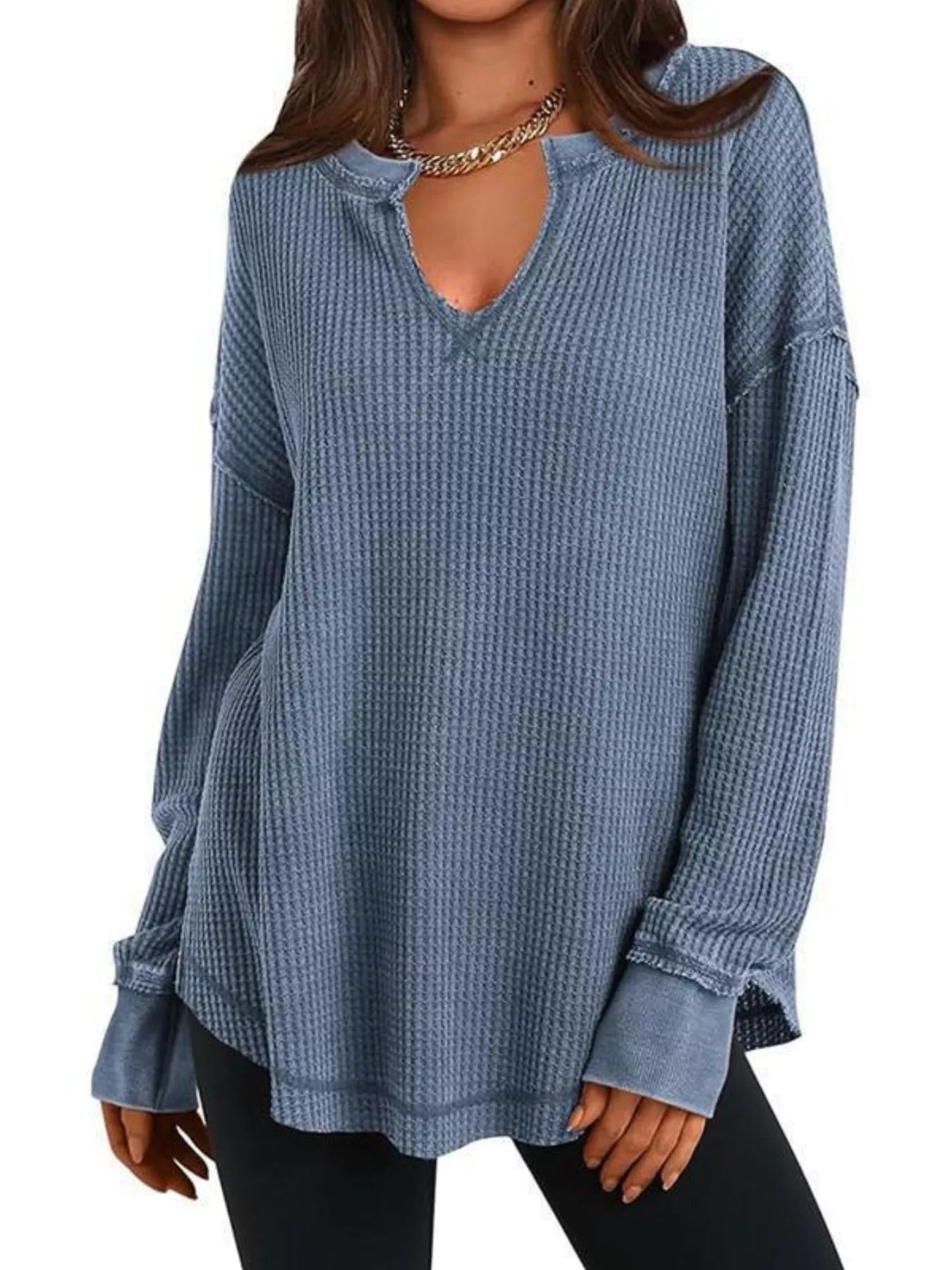 Waffle Knit Long Sleeve Sweatshirt designed for comfort and style at Lookzlike