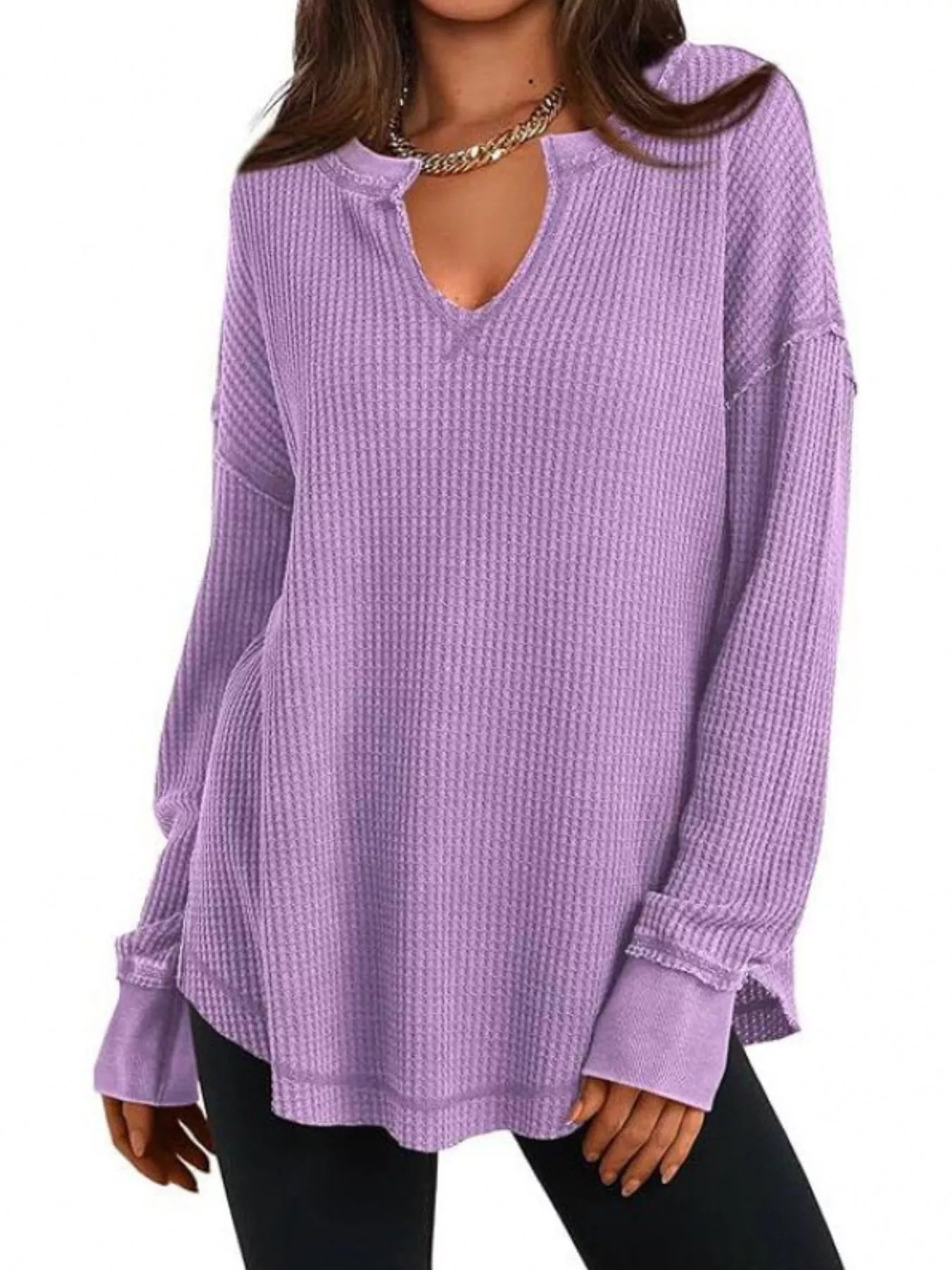 Waffle Knit Long Sleeve Sweatshirt designed for comfort and style at Lookzlike