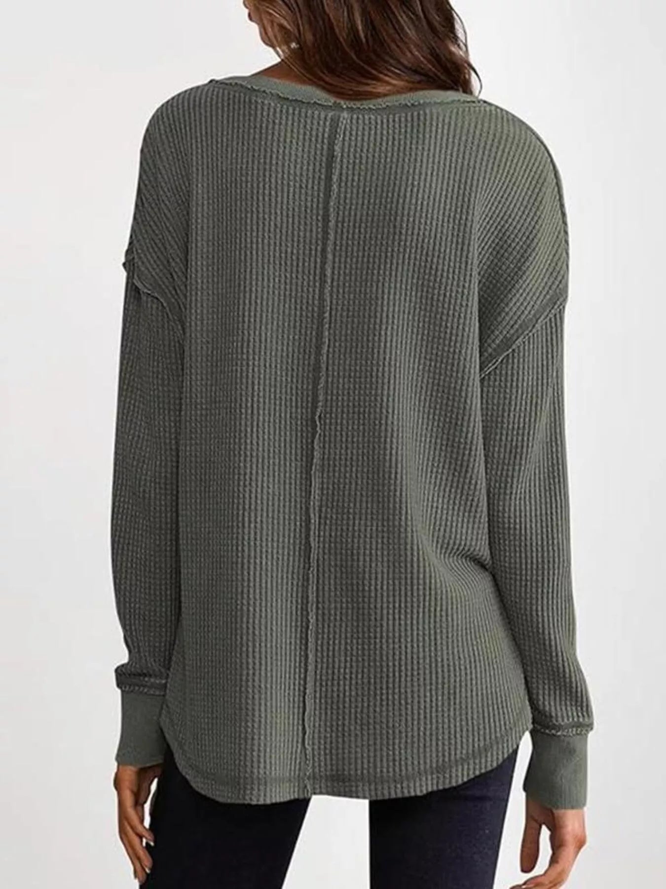 Waffle Knit Long Sleeve Sweatshirt designed for comfort and style at Lookzlike