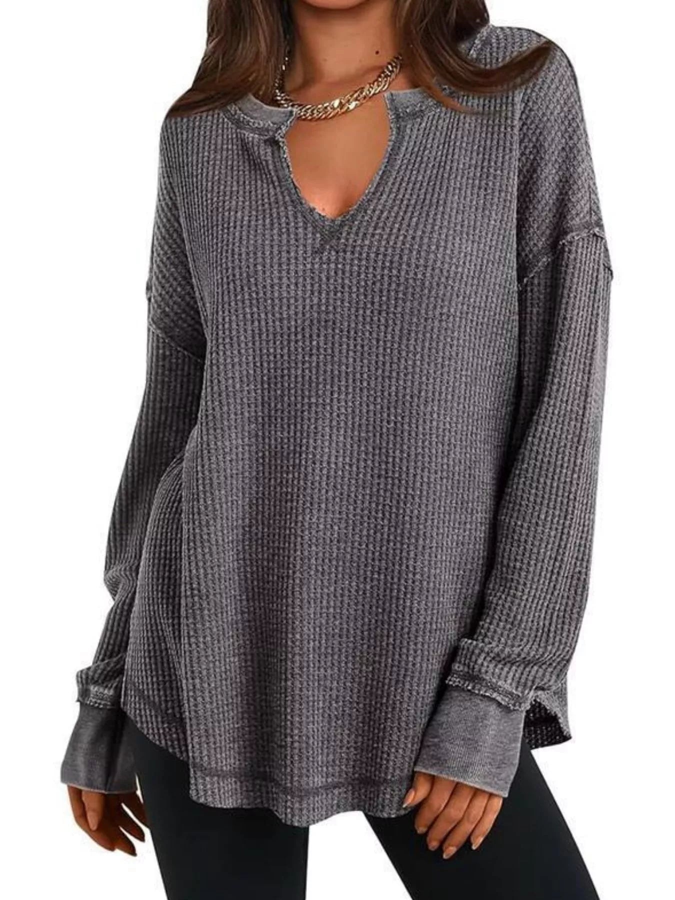 Waffle Knit Long Sleeve Sweatshirt designed for comfort and style at Lookzlike