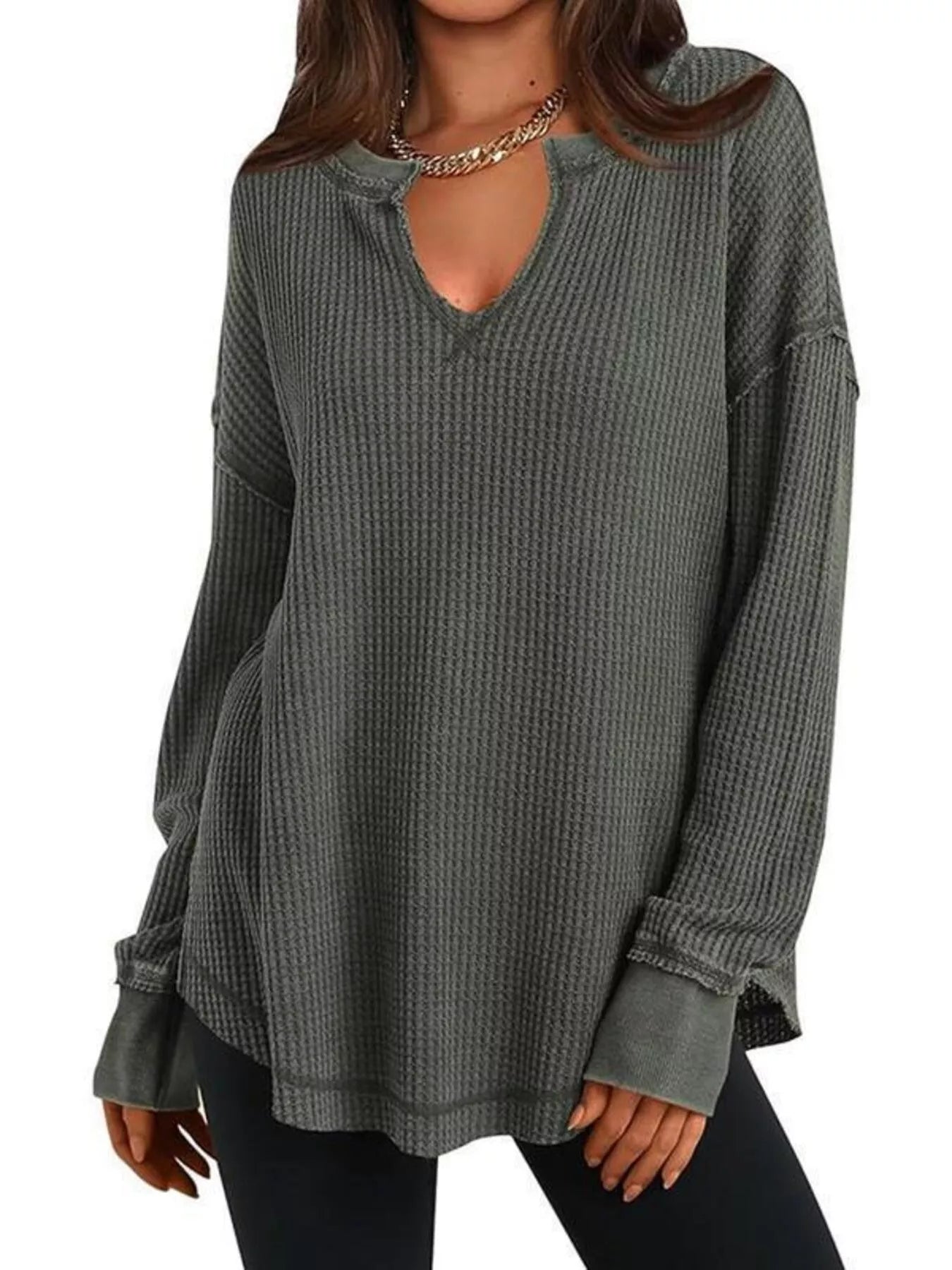 Waffle Knit Long Sleeve Sweatshirt designed for comfort and style at Lookzlike