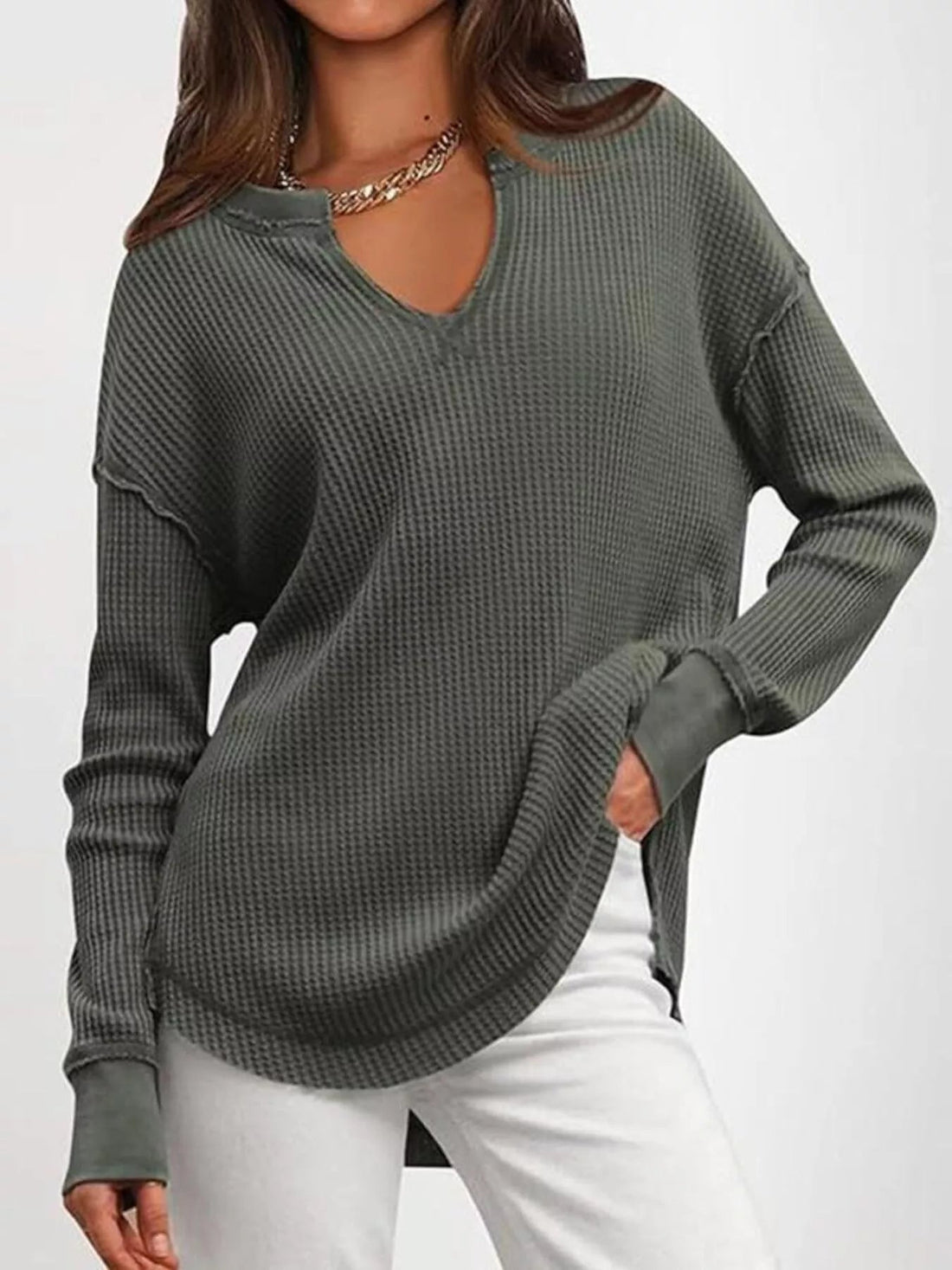 Waffle Knit Long Sleeve Sweatshirt designed for comfort and style at Lookzlike