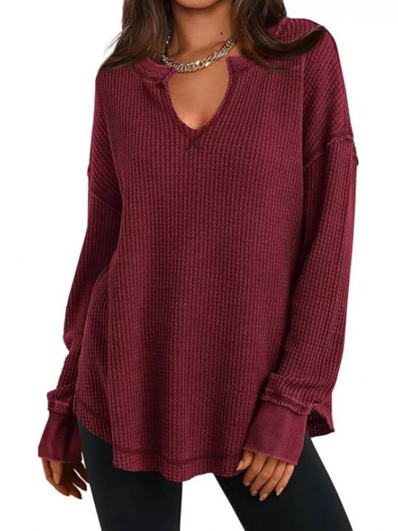 Waffle Knit Long Sleeve Sweatshirt designed for comfort and style at Lookzlike