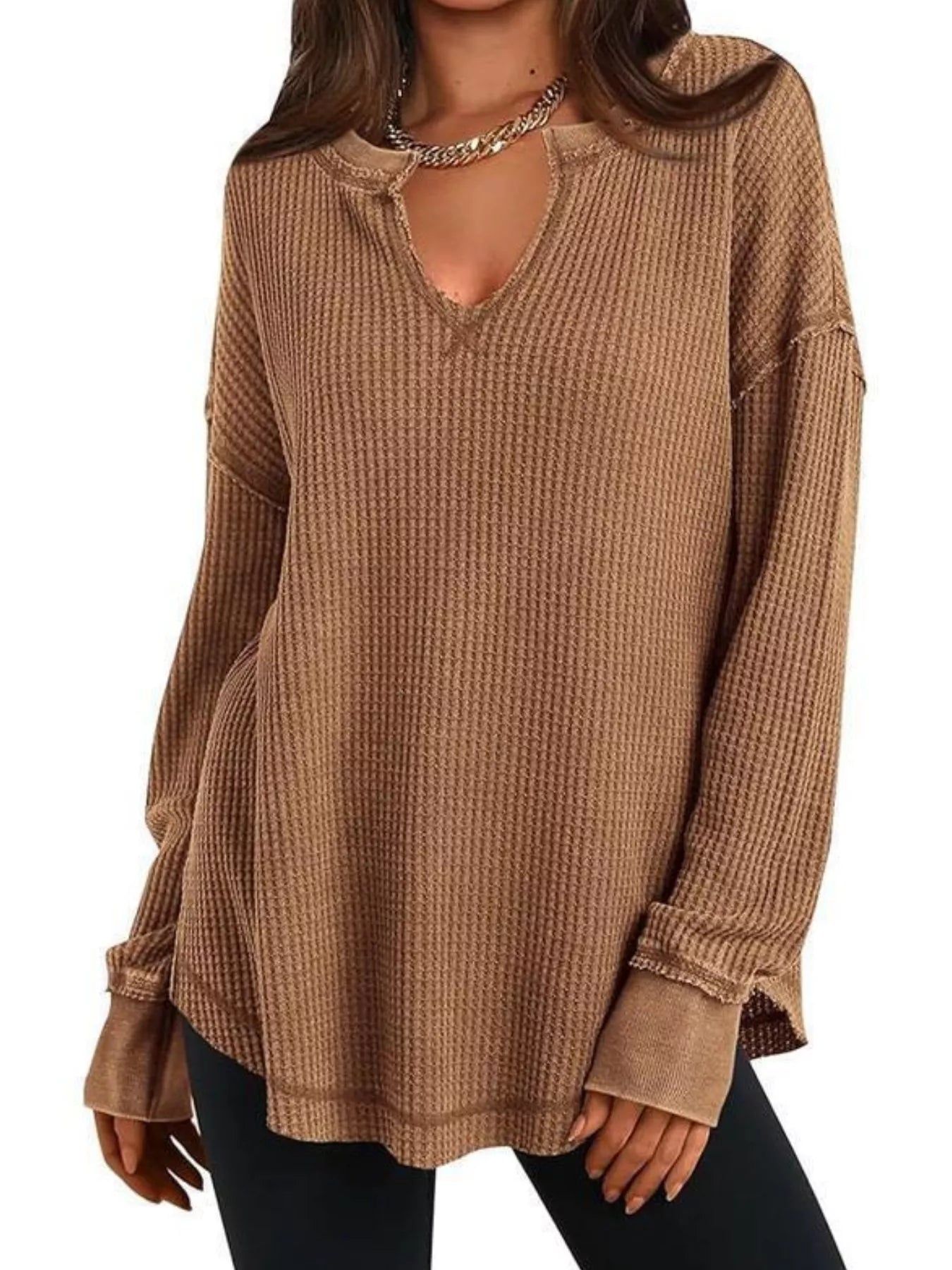 Waffle Knit Long Sleeve Sweatshirt designed for comfort and style at Lookzlike